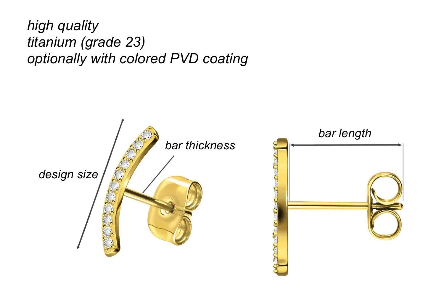 Titanium Stud Earrings - Dainty Crystal Arch