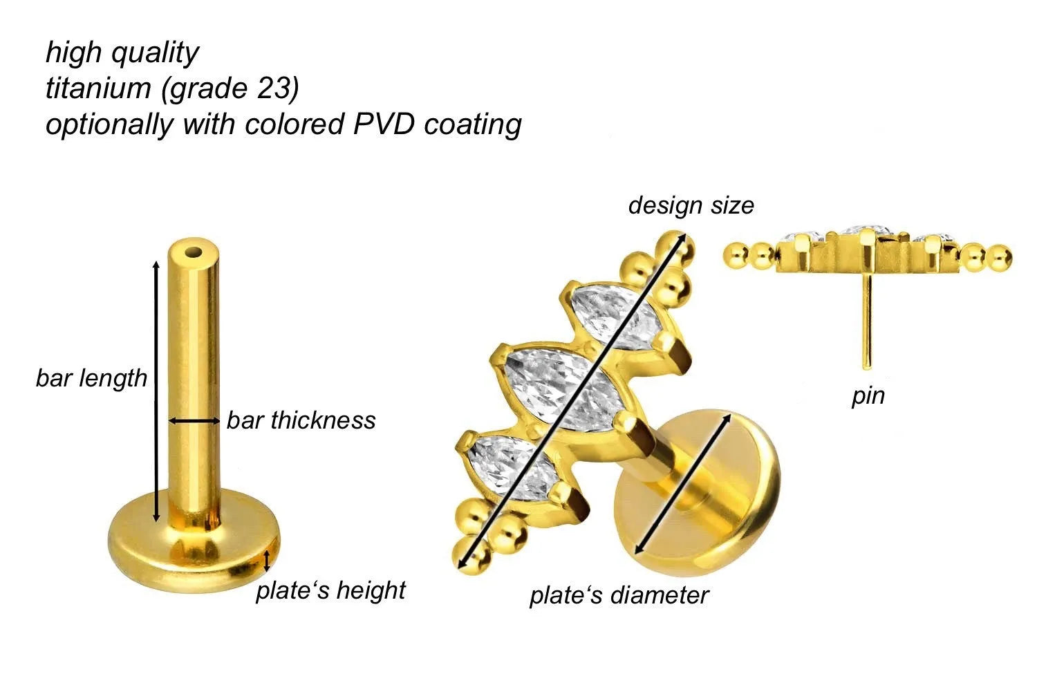 Titanium Push Pin Flat Back Stud - Beaded Beauty