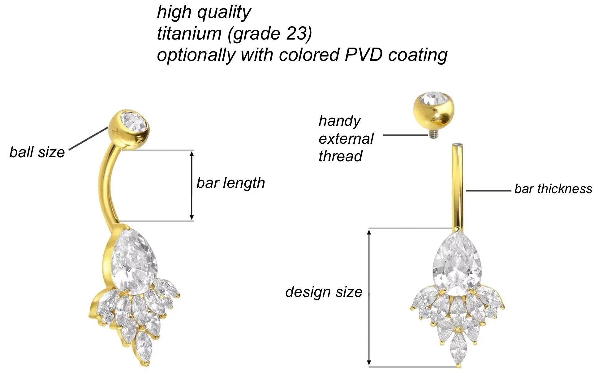 Titanium Belly Button Ring - Elegant Crystal Design