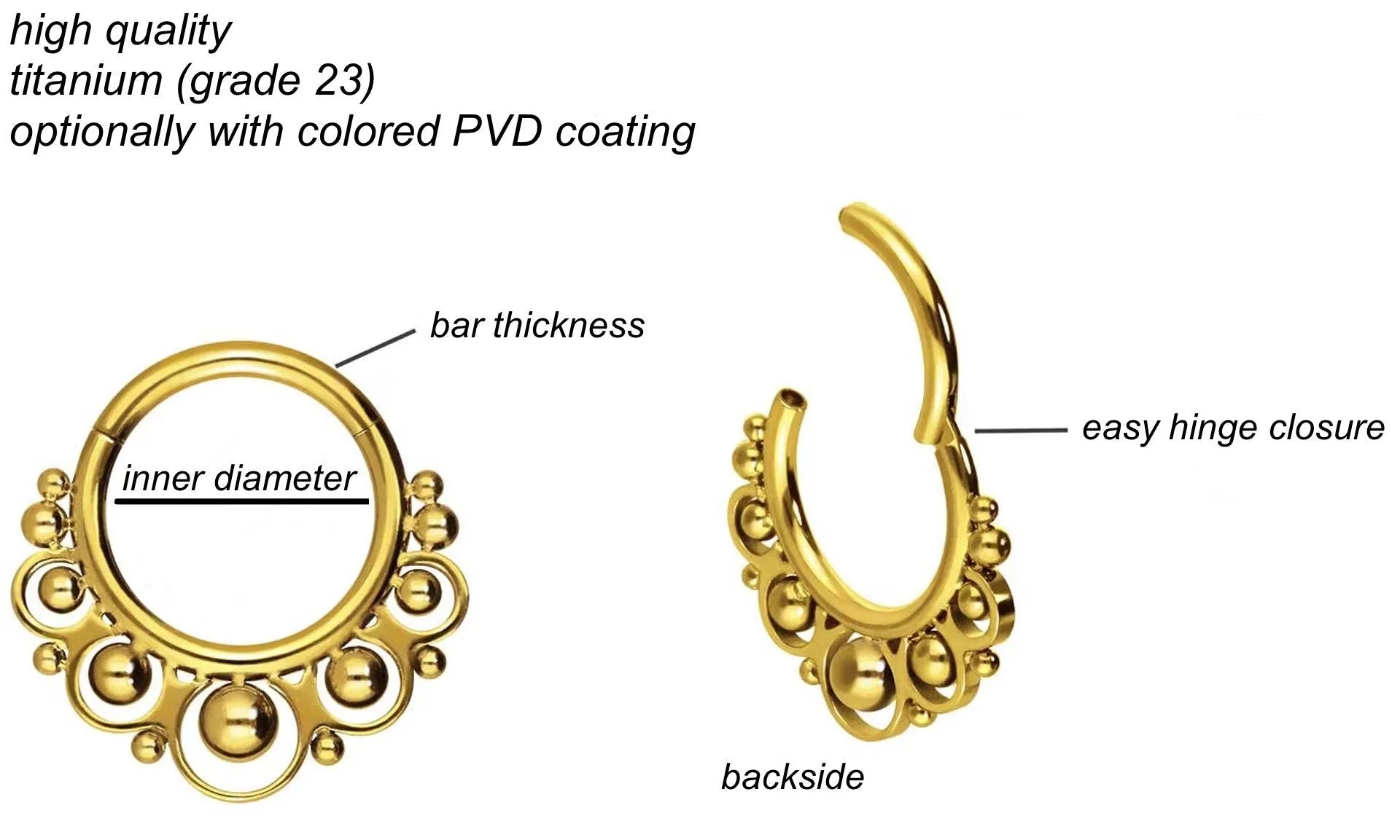 Titanium Clicker Piercing Hoop - Unique Oriental Design