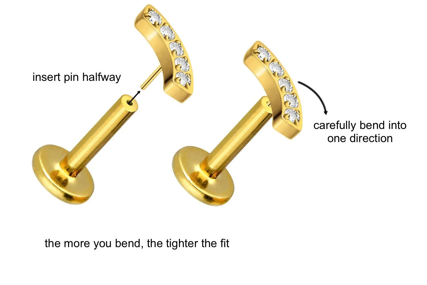 Titanium Push Pin Flat Back Stud - Mini Crystal Arch