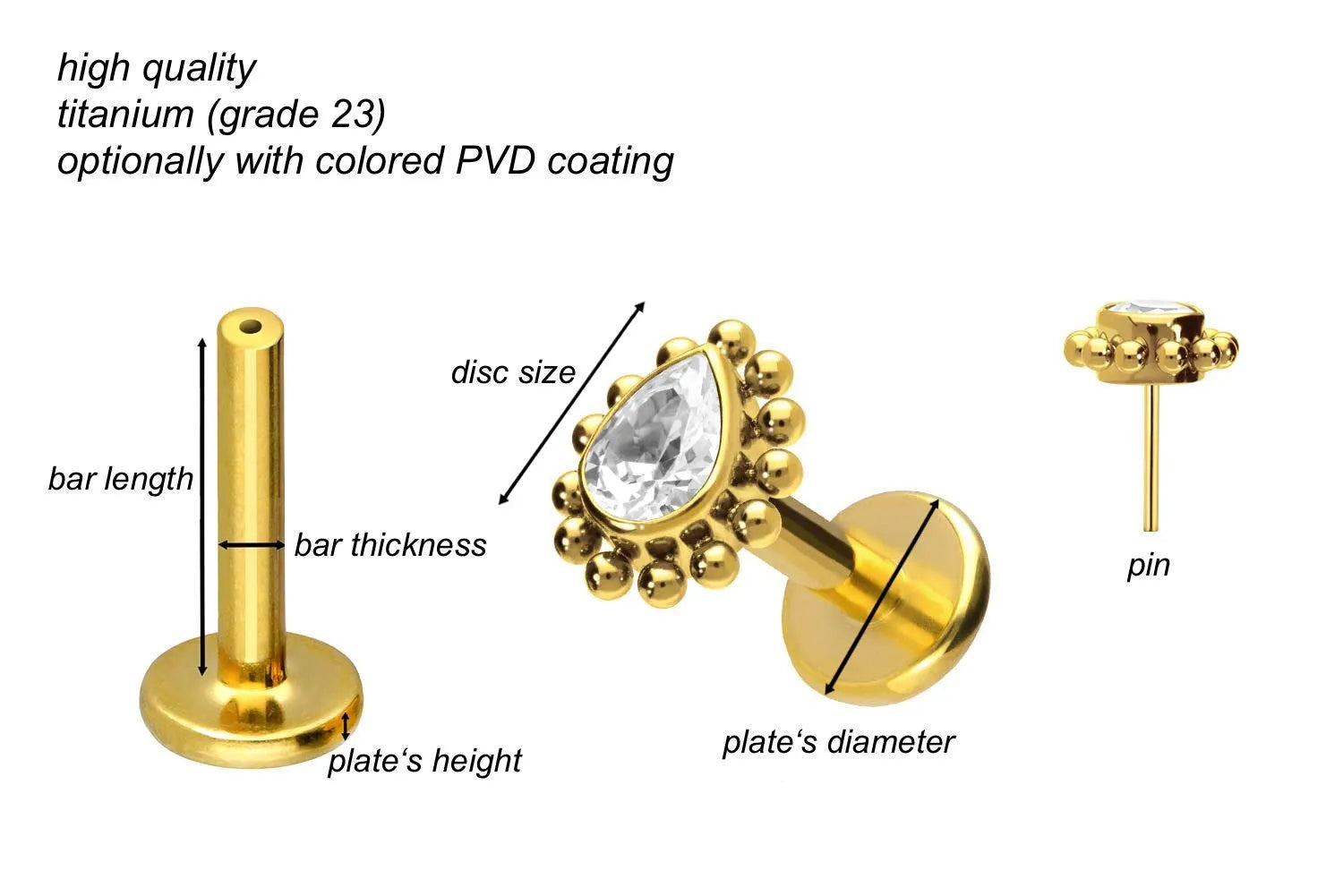 Titanium Push Pin Flat Back Stud - Haloed Crystal Drop