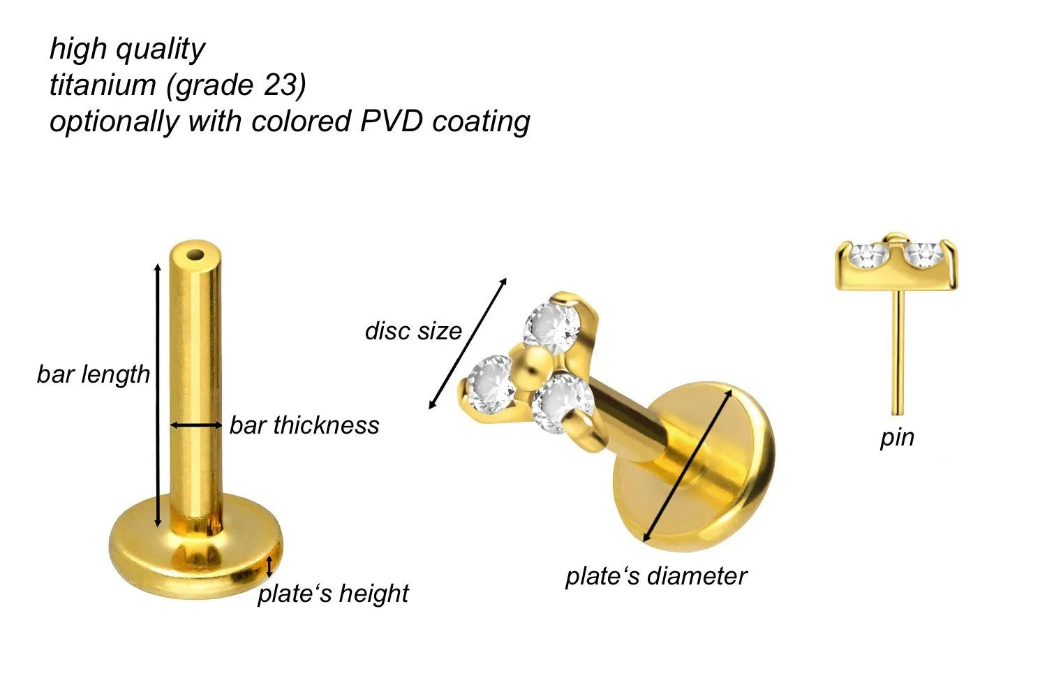 Titanium Push Pin Flat Back Stud - Mini Crystal Trinity