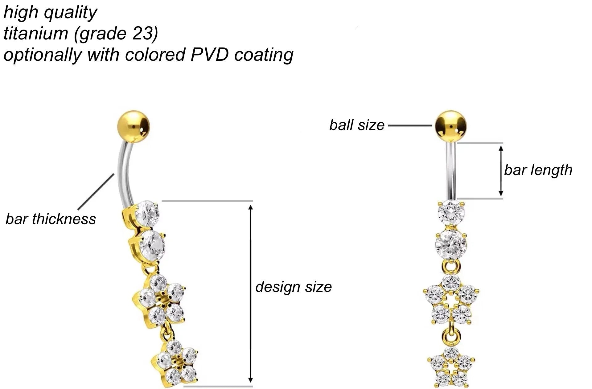 Titanium/ 925 silver - Belly Button Piercing dangling flowers