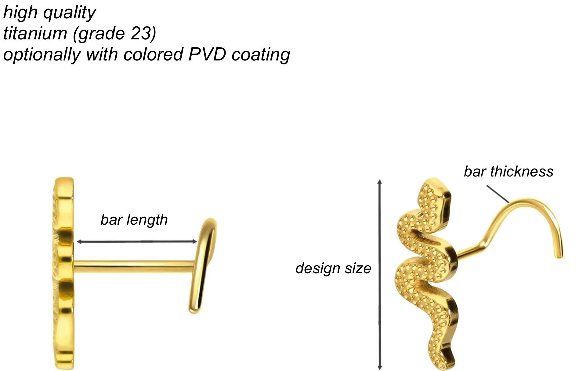 Titanium Nose Ring Corkscrew Stud - Textured Snake