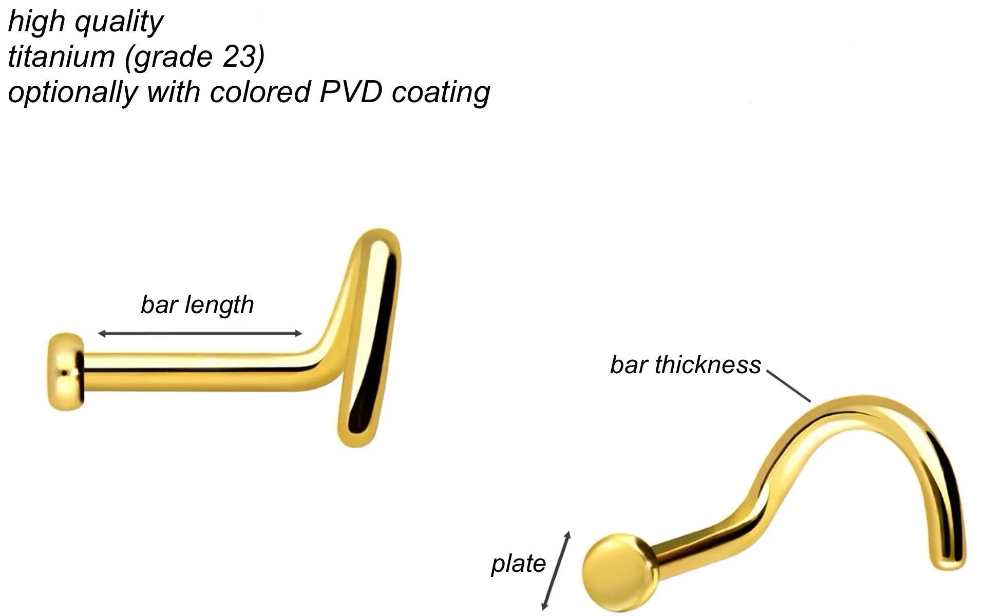 Titanium Nose Ring Corkscrew Stud - Small Plate
