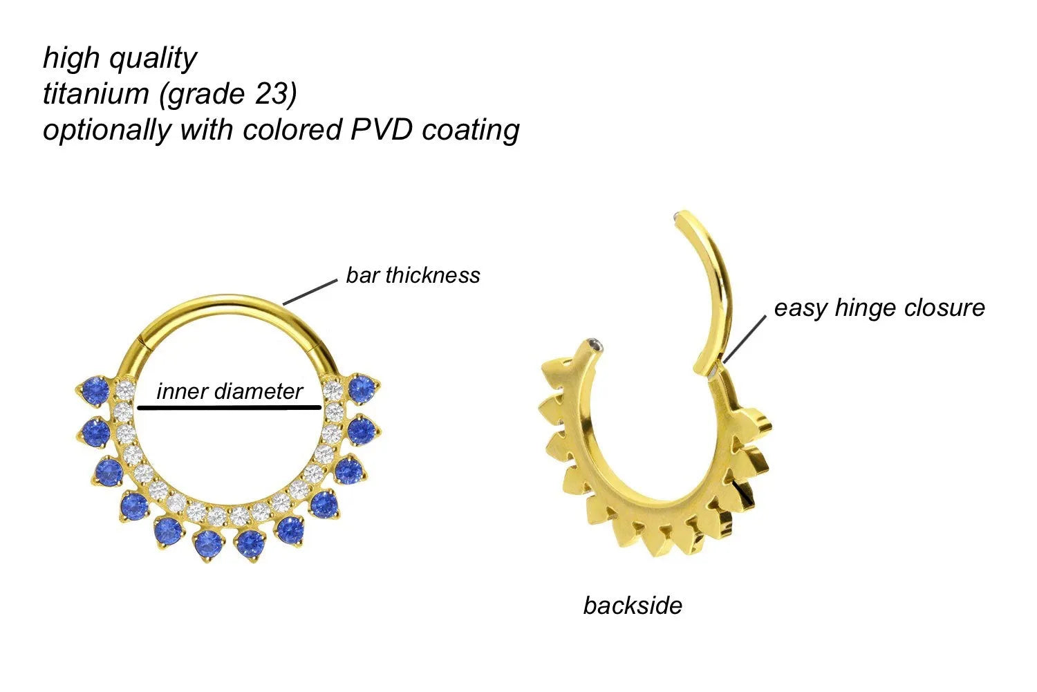 Titanium Clicker Piercing Hoop - Clear & Blue Crystal Halos