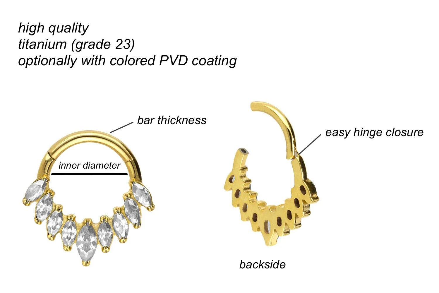 Titanium - Clicker Piercing Hoop - Extravagant Marquis Design