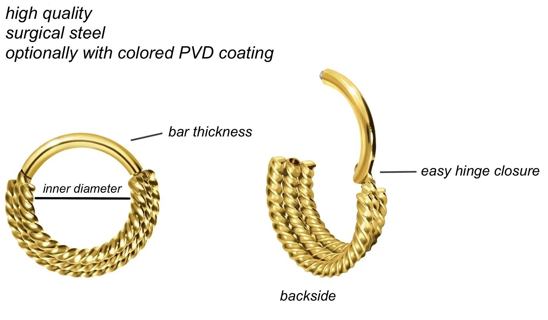 Surgical Steel Clicker Piercing Hoop - Stacked Ropes