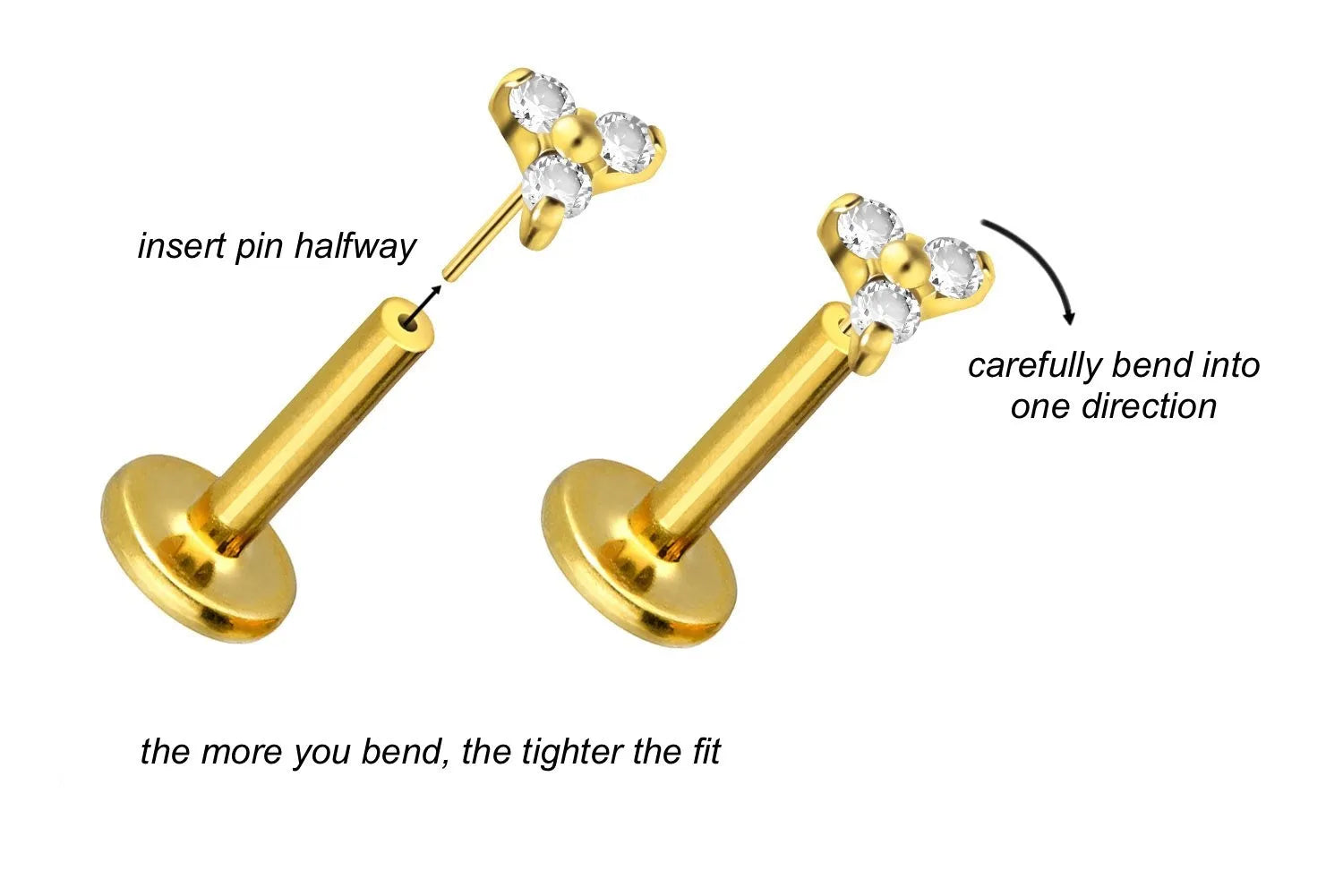Titanium Push Pin Flat Back Stud - Mini Crystal Trinity