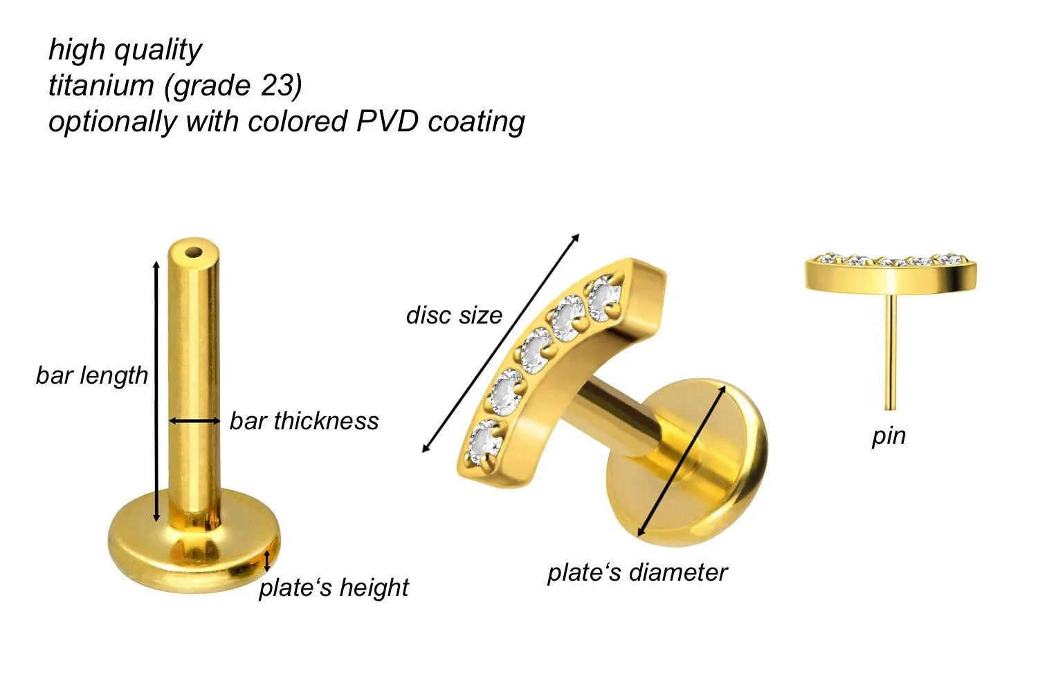 Titanium Push Pin Flat Back Stud - Mini Crystal Arch