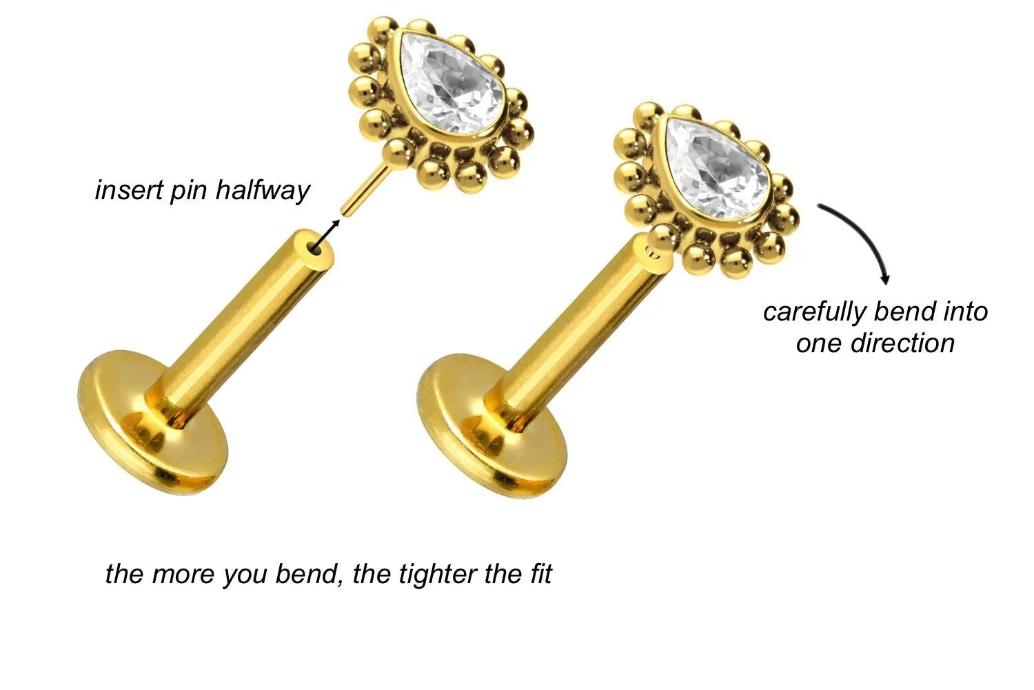 Titanium Push Pin Flat Back Stud - Haloed Crystal Drop