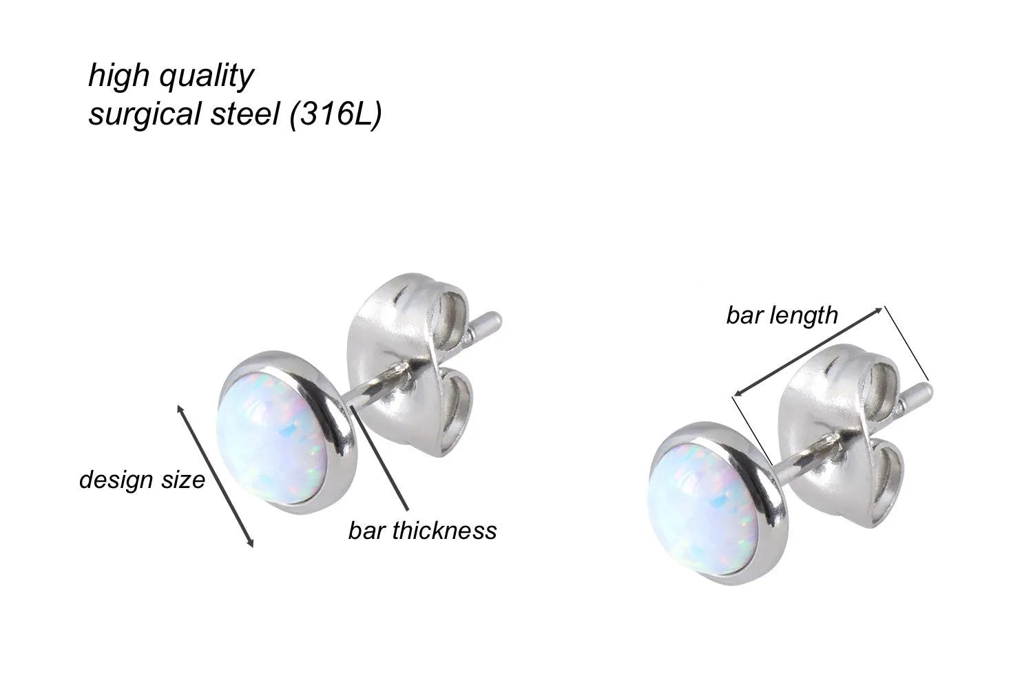 Surgical Steel Stud Earrings - Shiny Opal