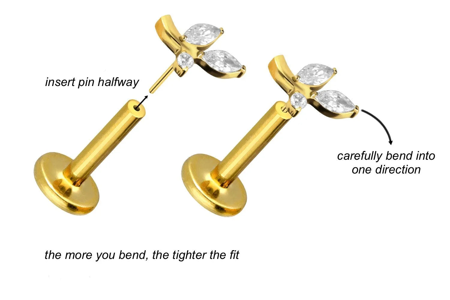 Titanium Push Pin Flat Back Stud - Crystal Branch