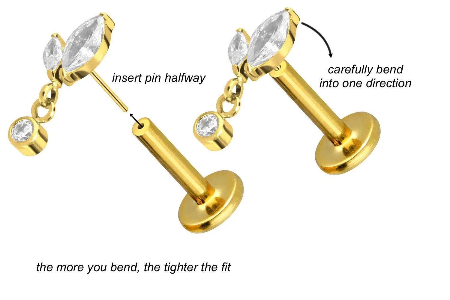 Titanium Push Pin Flat Back Stud - Flower Bud & Cute Dangle