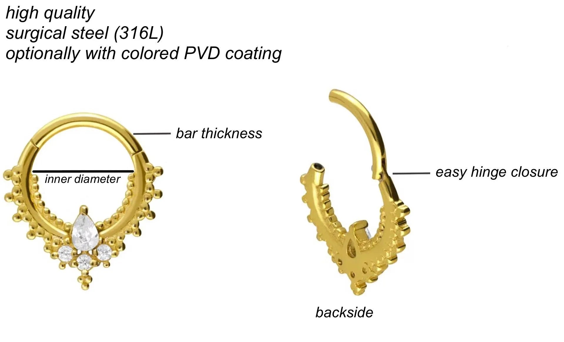 Surgical Steel Clicker Piercing Hoop - Ornamental Design