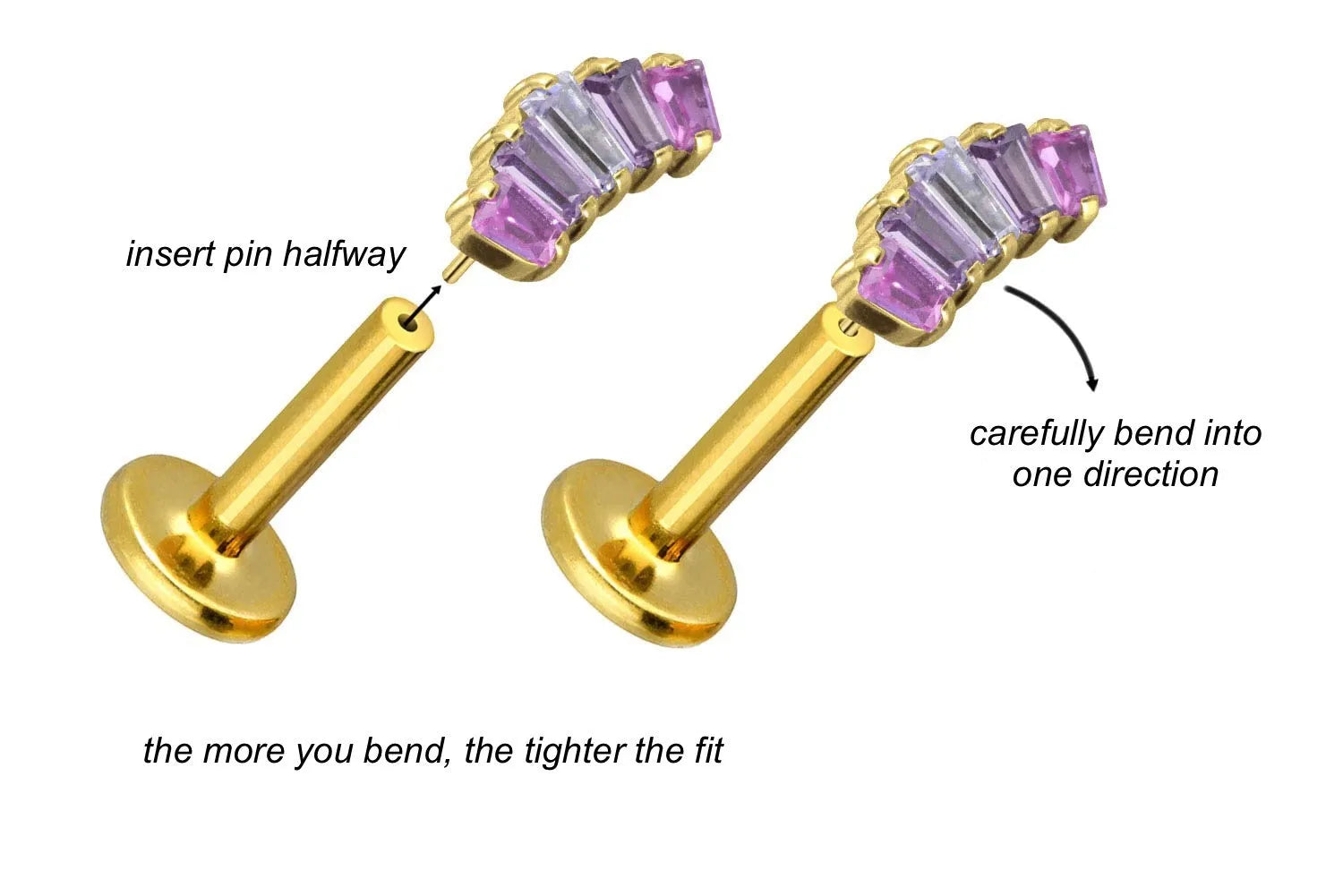 Titanium Push Pin Flat Back Stud - Lavender Crystal Arch