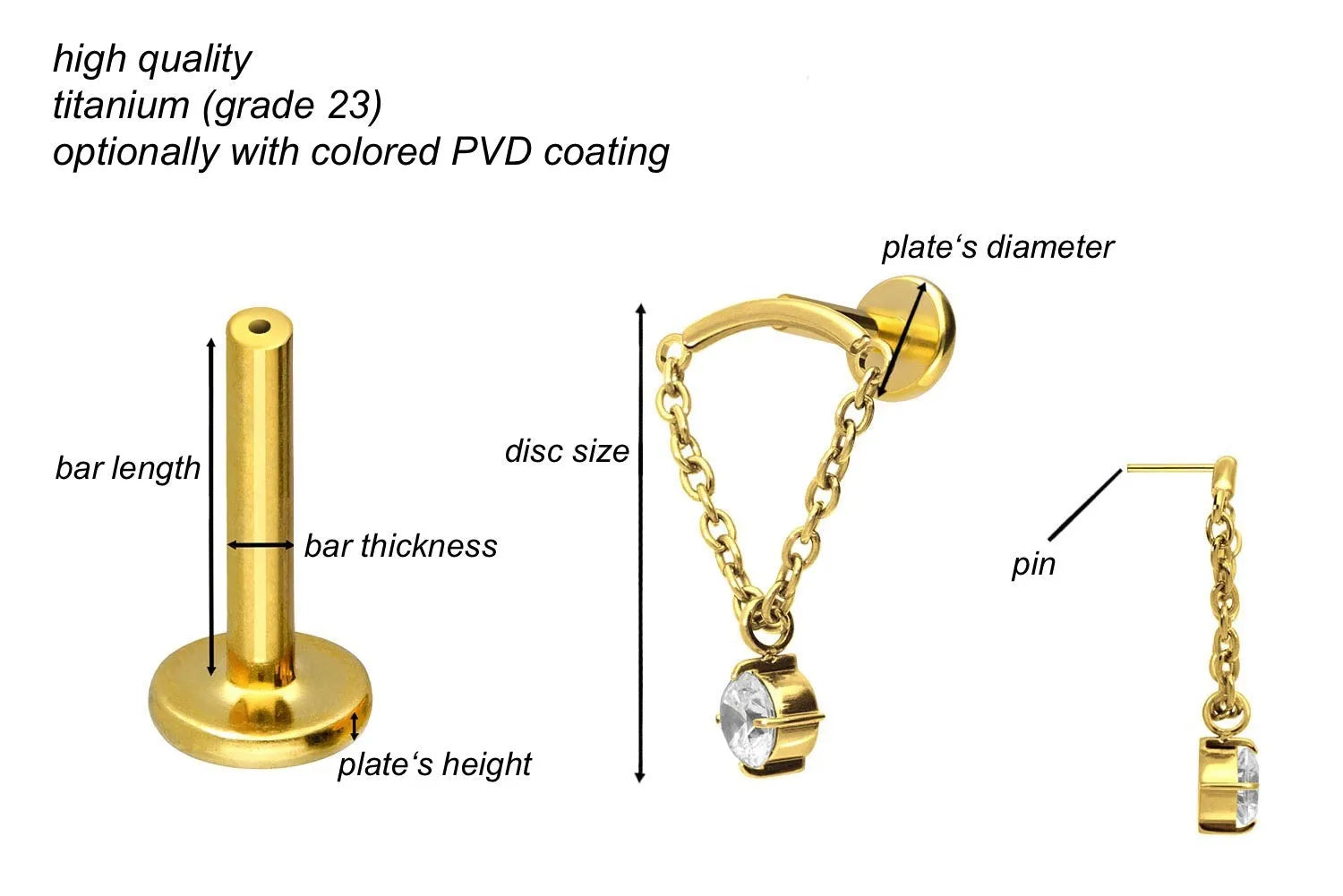 Titanium Hidden Helix Push Pin Flat Back Stud - Floating Crystal