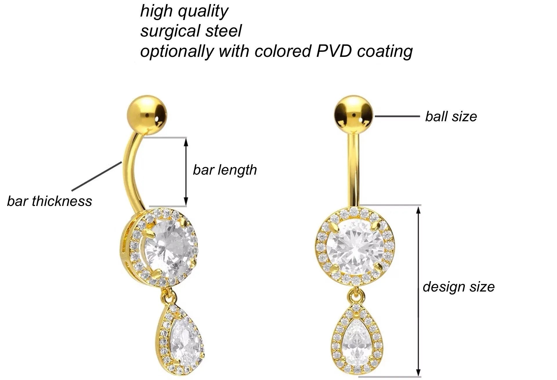 Surgical Steel Belly Button Ring - Exquisite Dangly Crystal