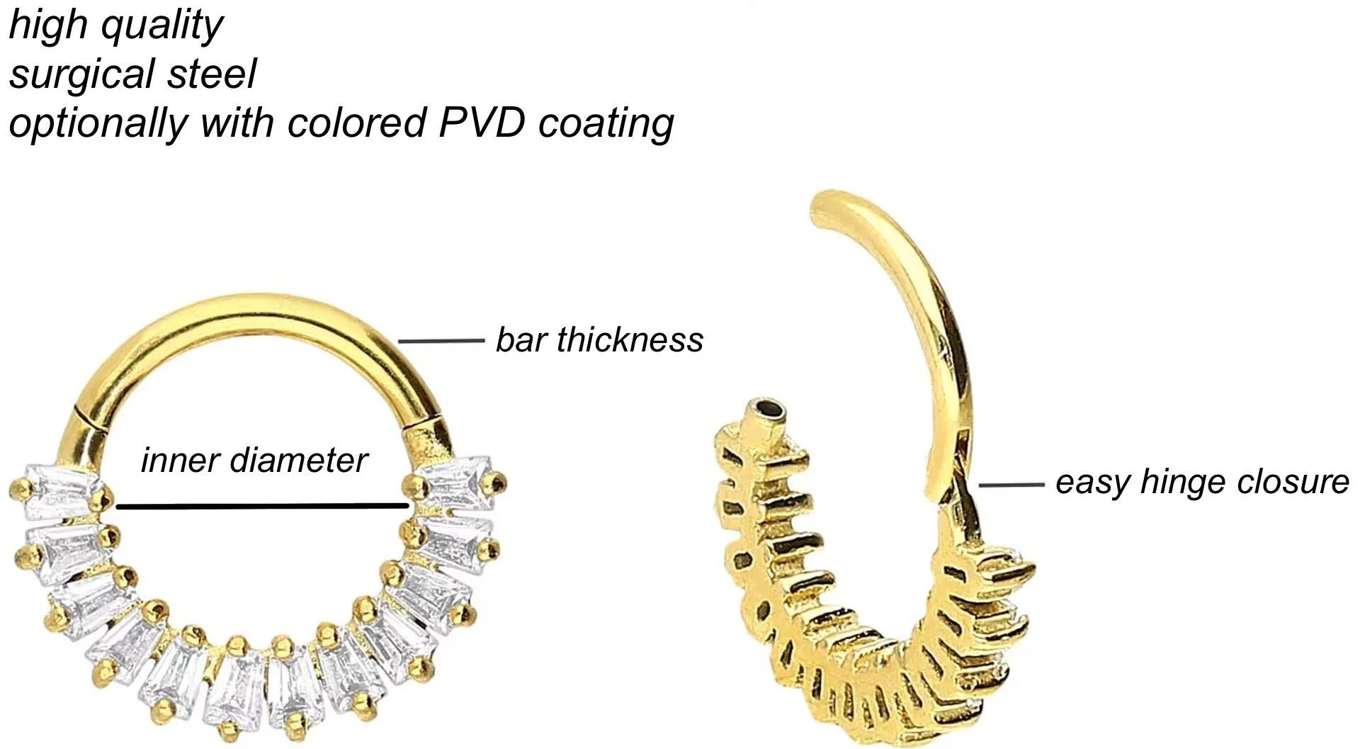 Surgical Steel Clicker Piercing Hoop - Crystal Edges