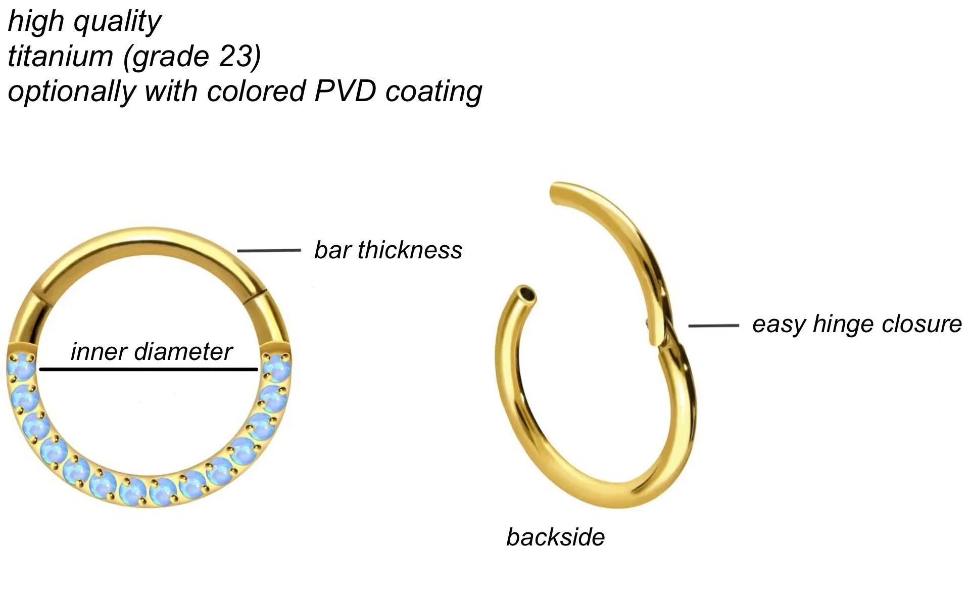 Titanium Clicker Piercing Hoop - Dainty Opals