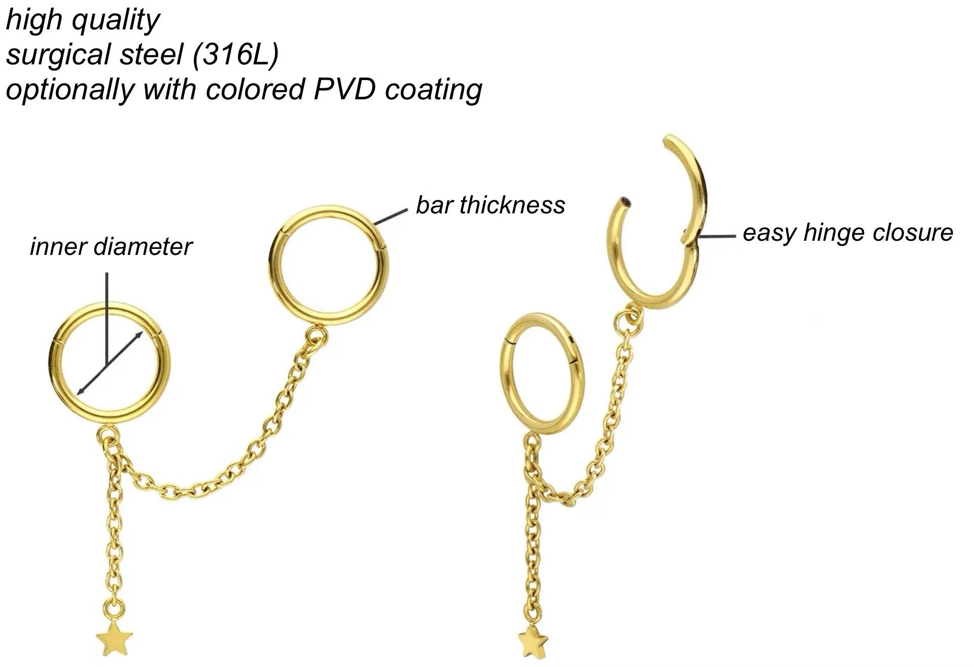 Surgical Steel Clicker Double Piercing Hoop - Connecting Chain