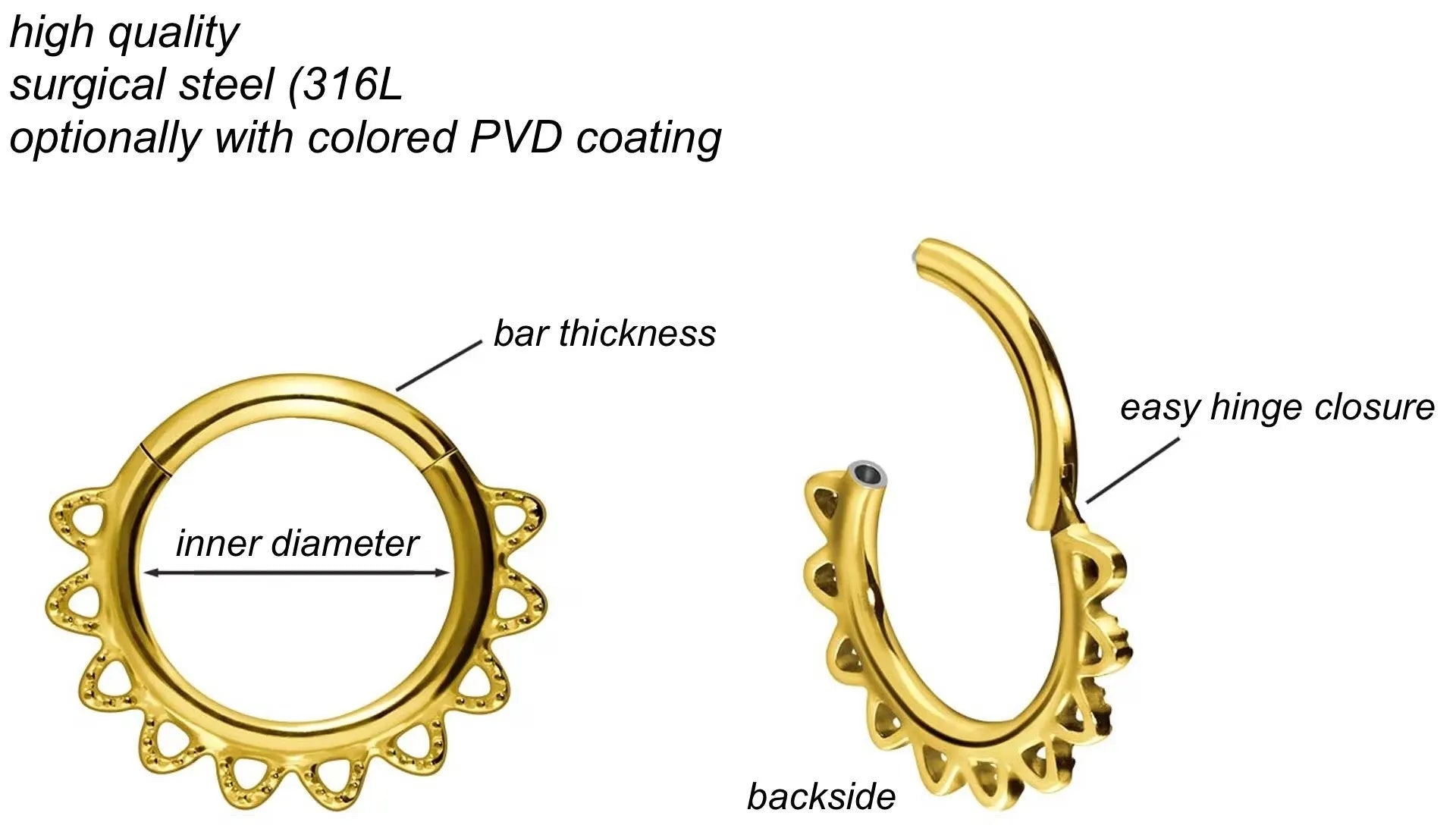 Surgical Steel Clicker Piercing Hoop - Elegant Sun