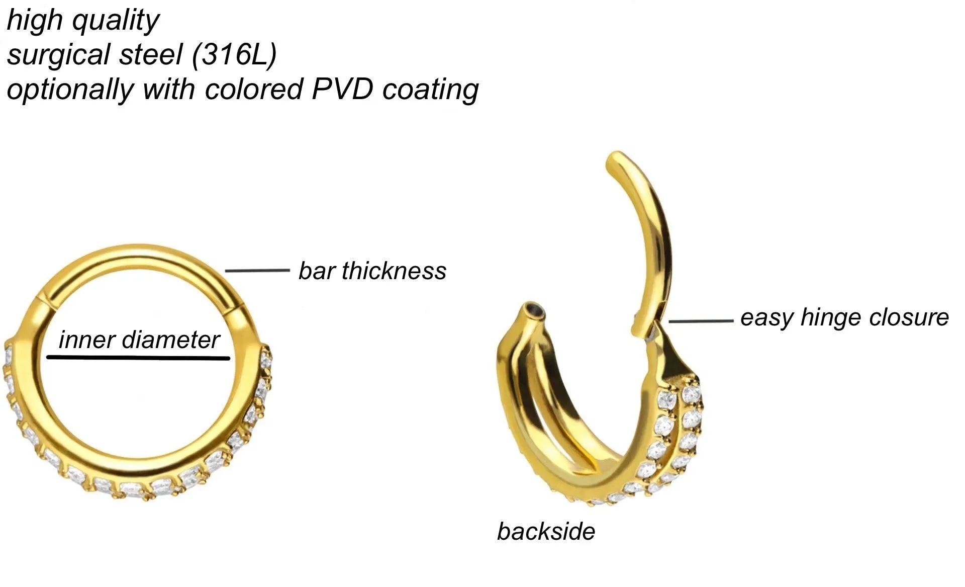 Surgical Steel Clicker Piercing Hoop - Double Crystal Row