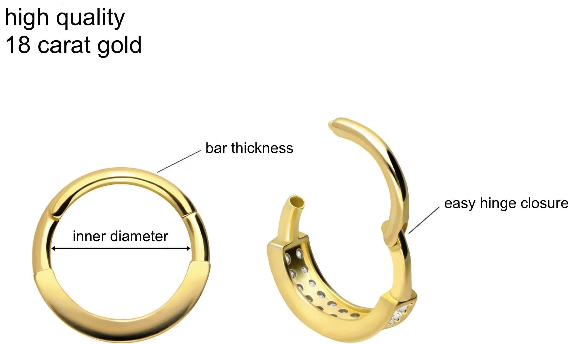 18 Karat Gold Clicker Piercing Hoop - Double Crystal Row