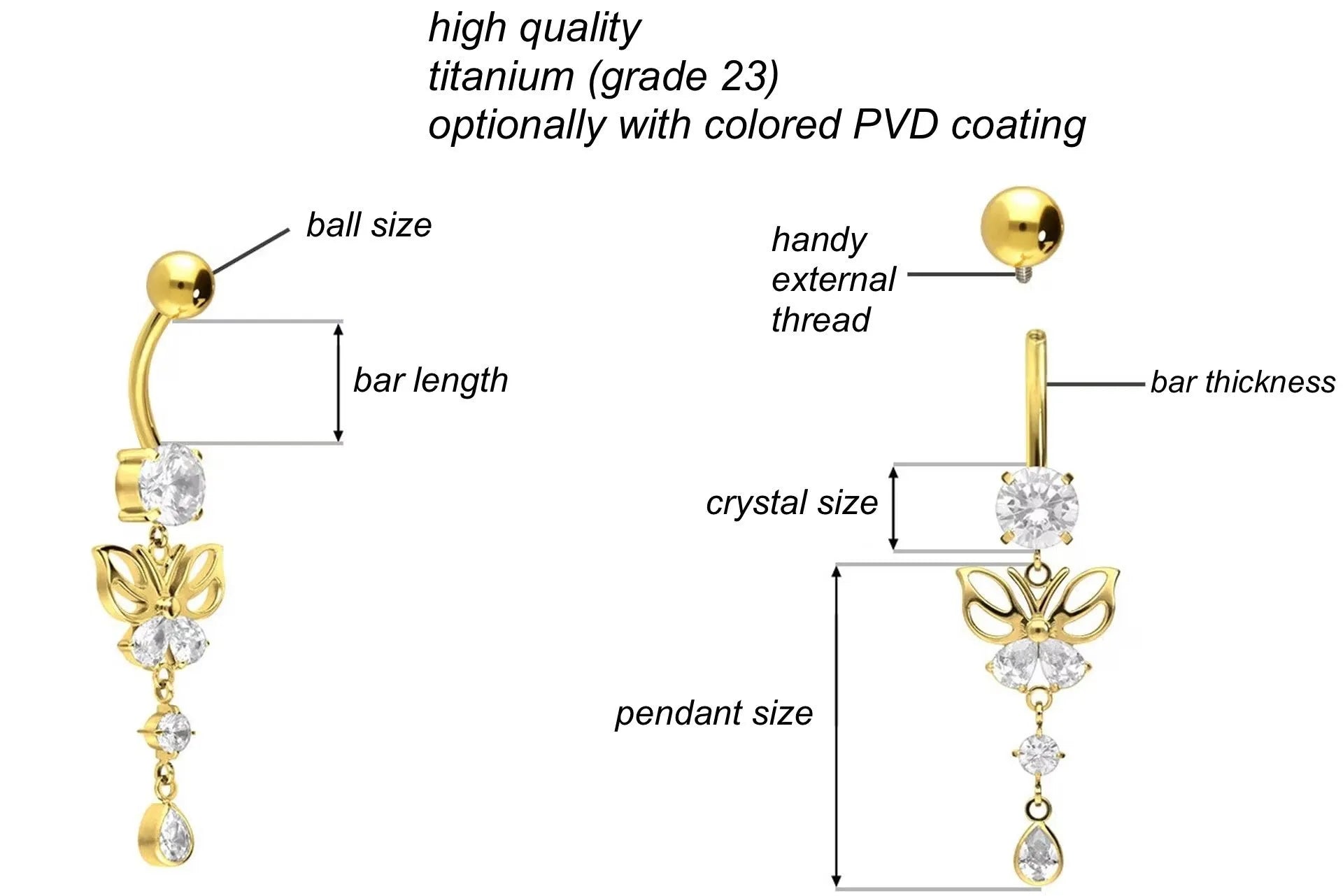 Titanium Belly Button Ring - Dangly Butterfly