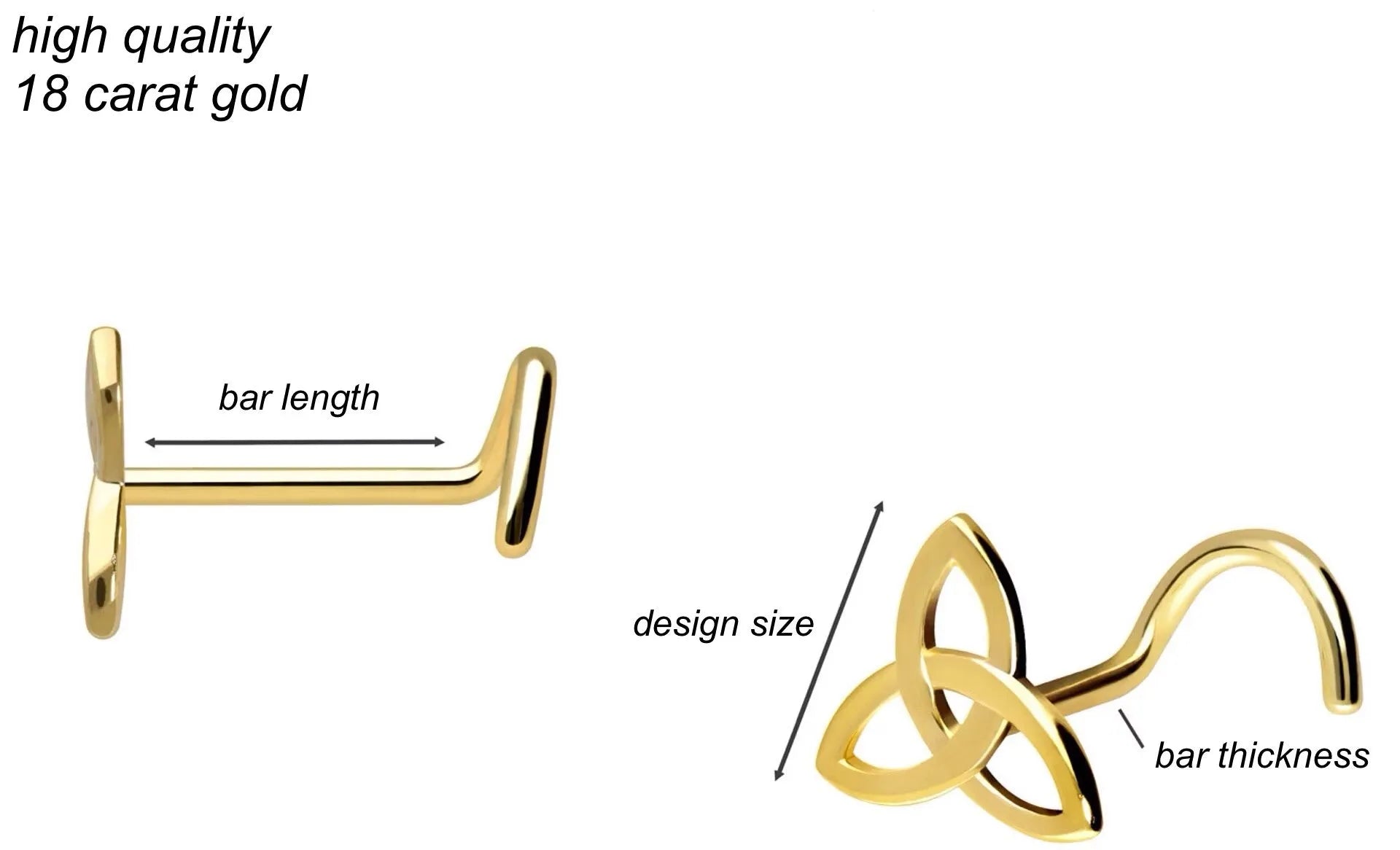 18k gold nose ring featuring a triskele design
