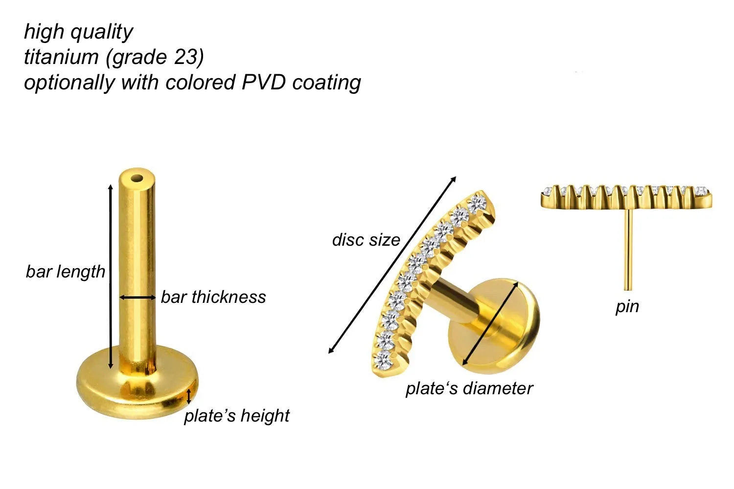 Titanium Push Pin Flat Back Stud - Shiny Crystal Arch