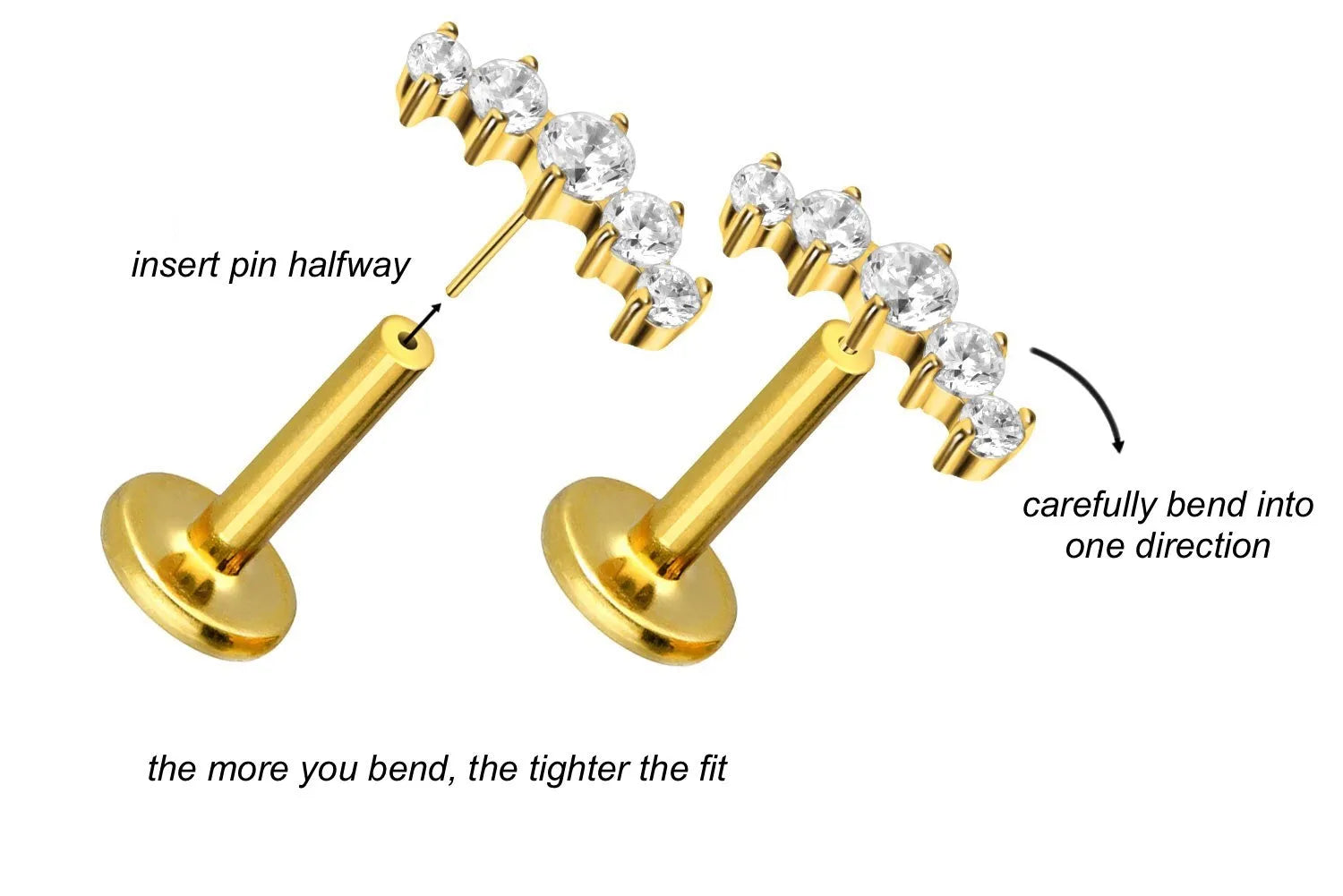 Titanium Push Pin Flat Back Stud - Dainty Crystal Arch