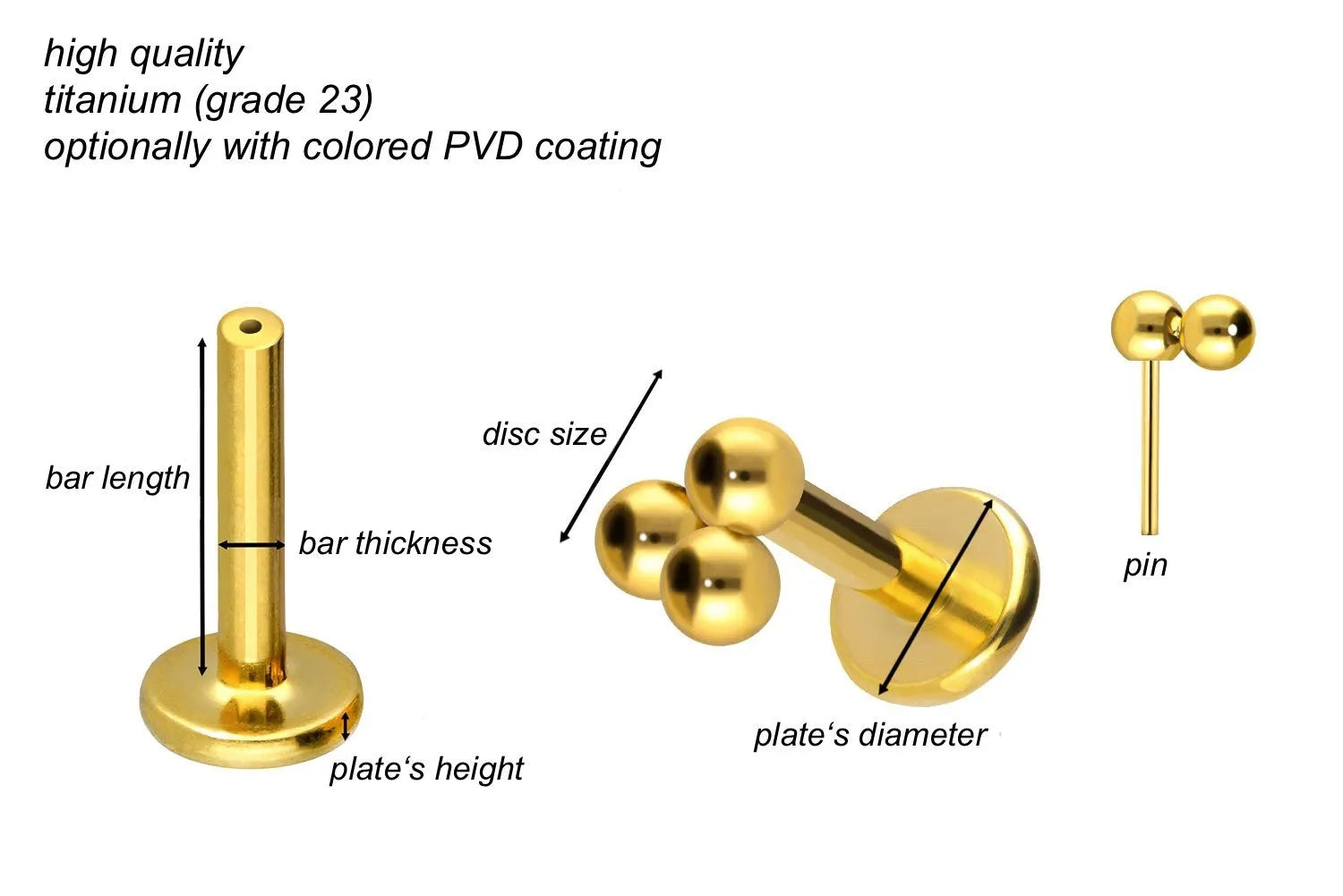 Titanium Push Pin Flat Back Stud - Dainty Ball Trinity