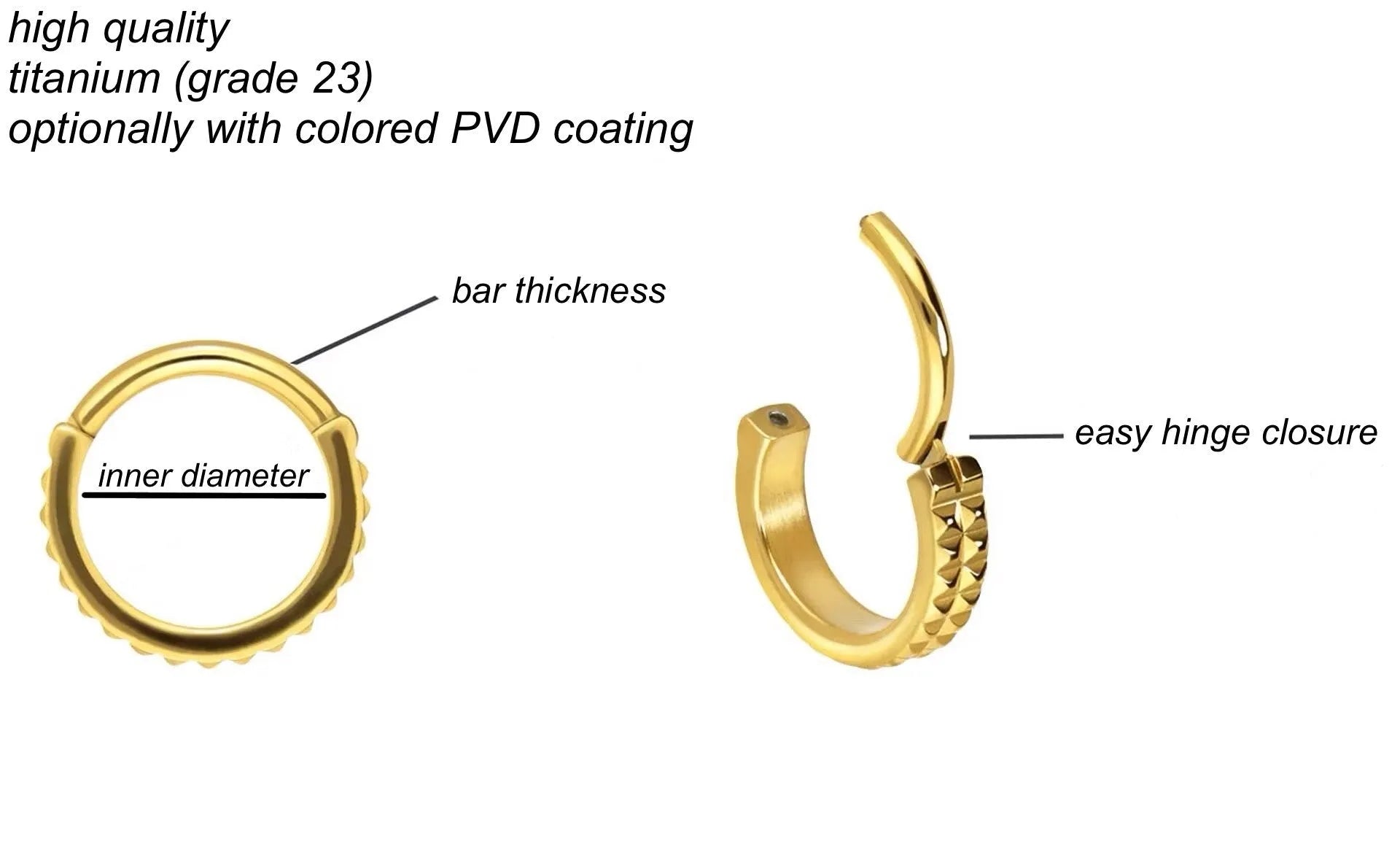 Titanium Clicker Piercing Hoop - Delicate Spikes