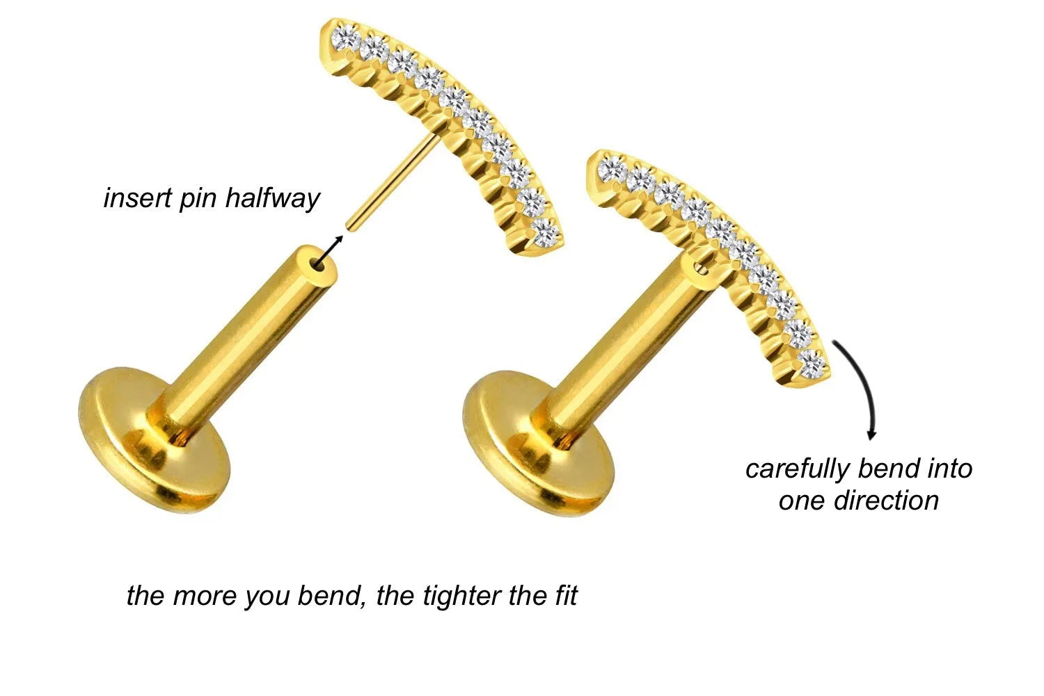 Titanium Push Pin Flat Back Stud - Shiny Crystal Arch