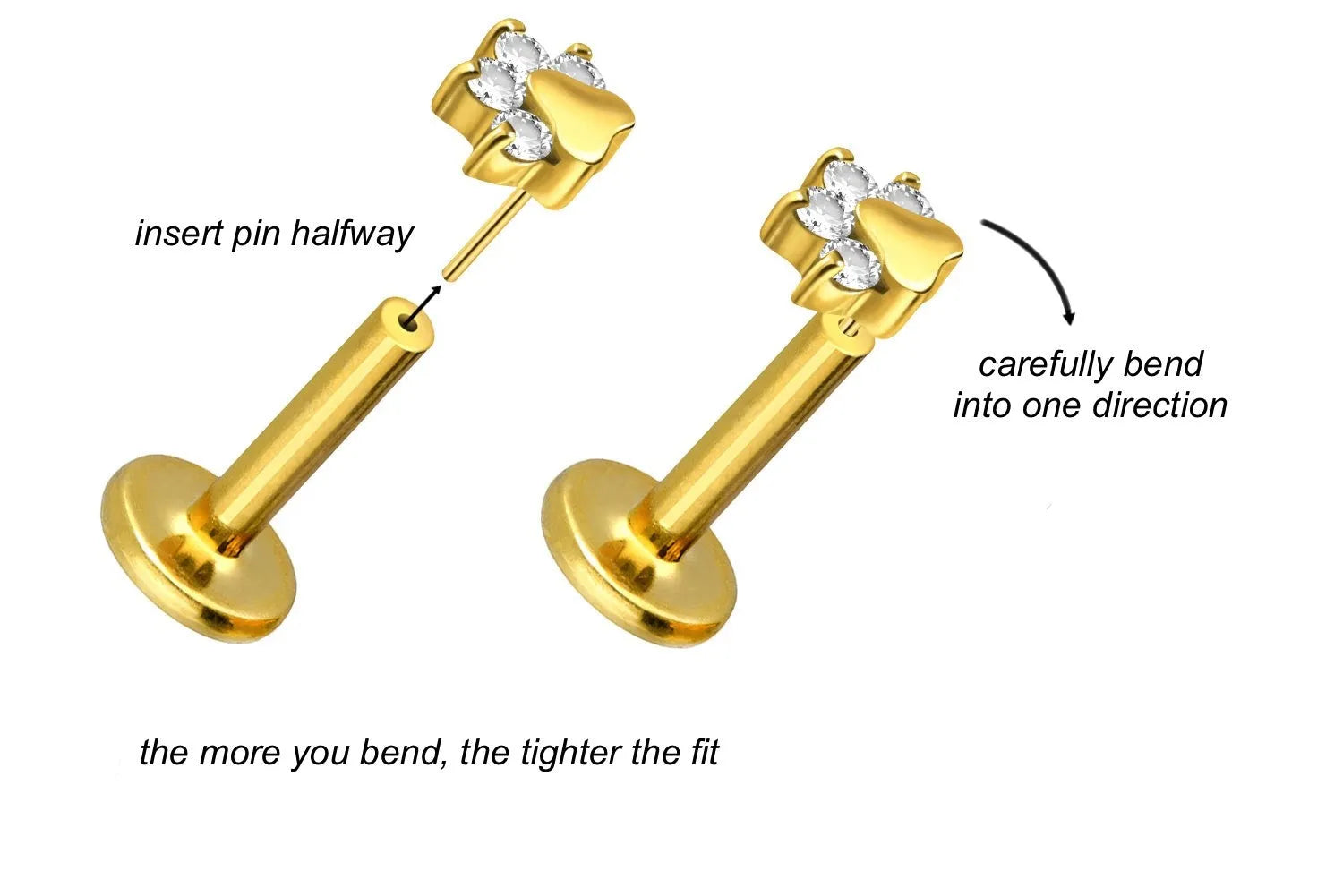 Titanium Push Pin Flat Back Stud - Cute Crystal Paw