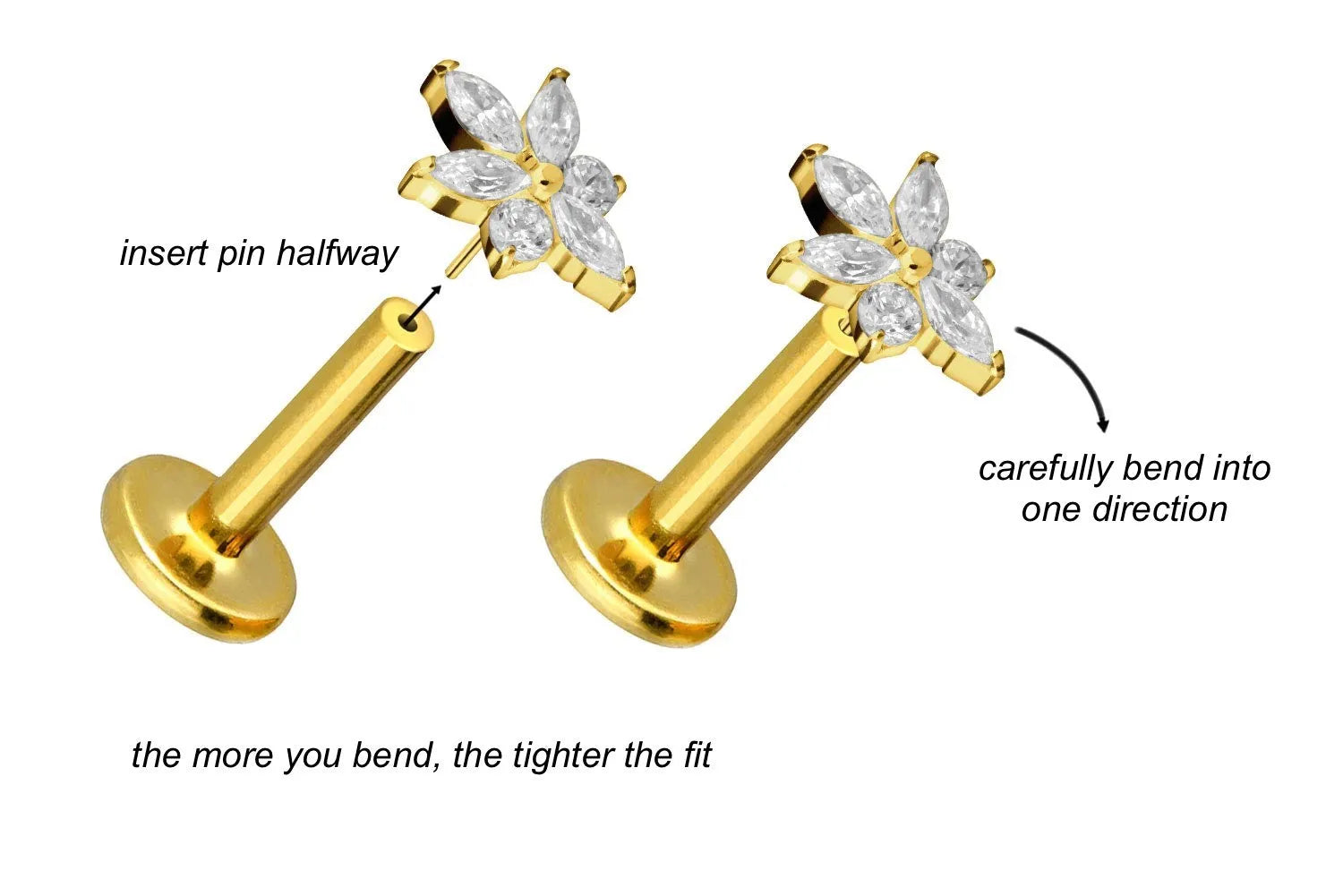 Titanium Push Pin Flat Back Stud - Unique Crystal Flower