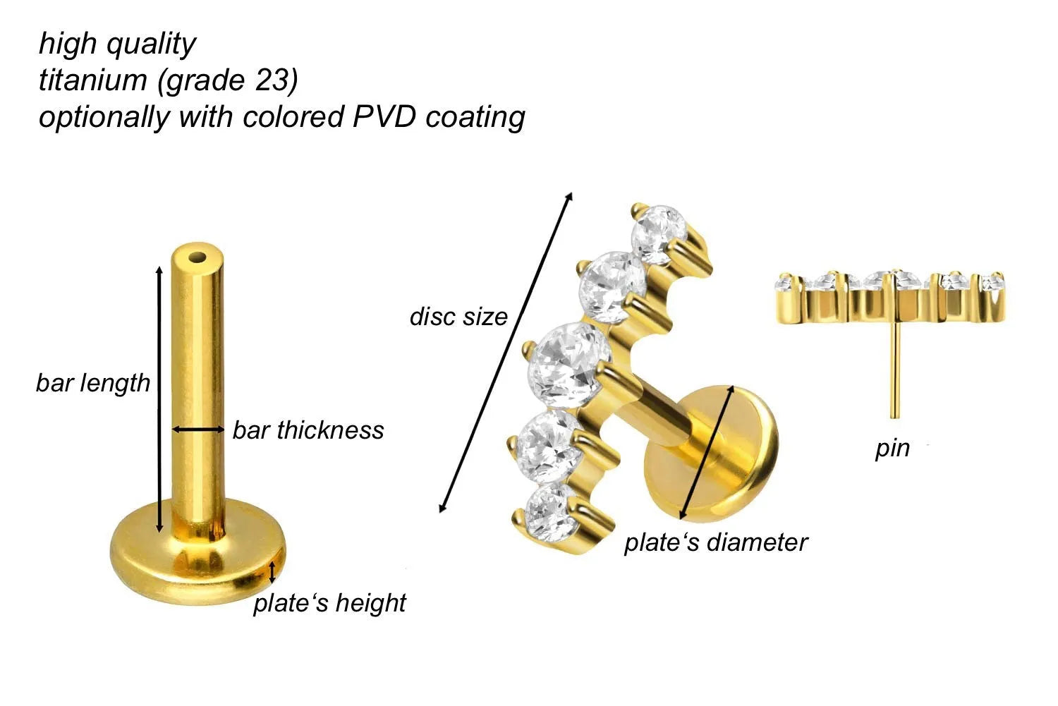 Titanium Push Pin Flat Back Stud - Dainty Crystal Arch