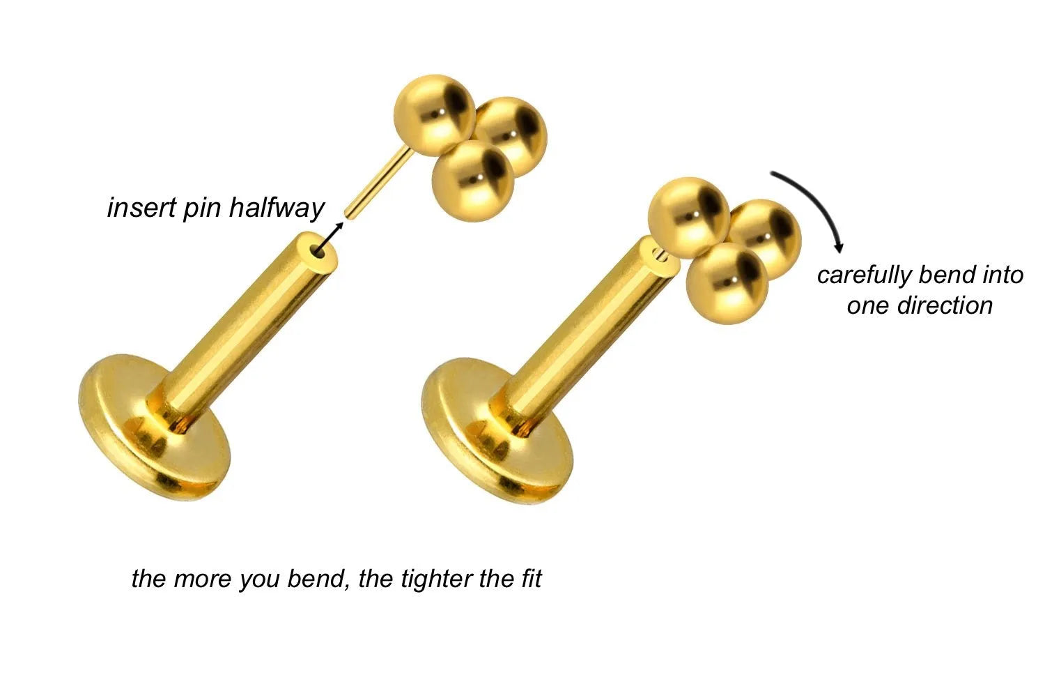 Titanium Push Pin Flat Back Stud - Dainty Ball Trinity