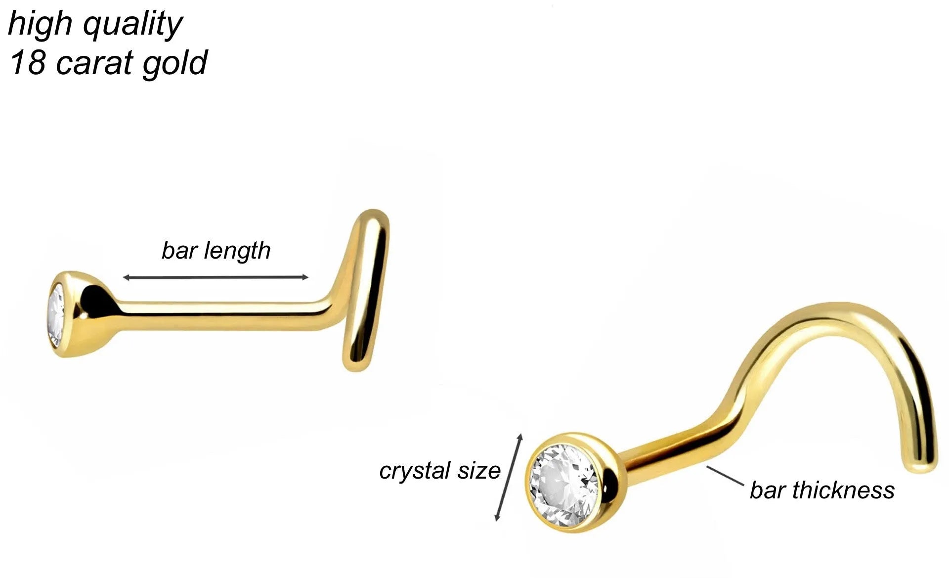 18K Gold Nose Ring Corkscrew - Dainty Authentic Diamond