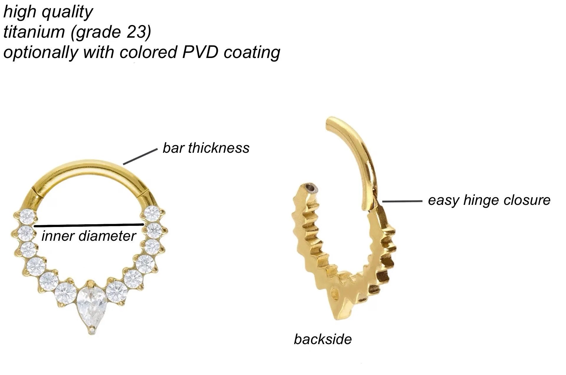 Titanium Clicker Piercing Hoop - Elegant Crystal Design