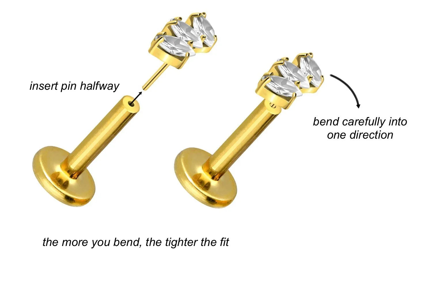 Titanium Push Pin Flat Back Stud - Dainty Marquis Design