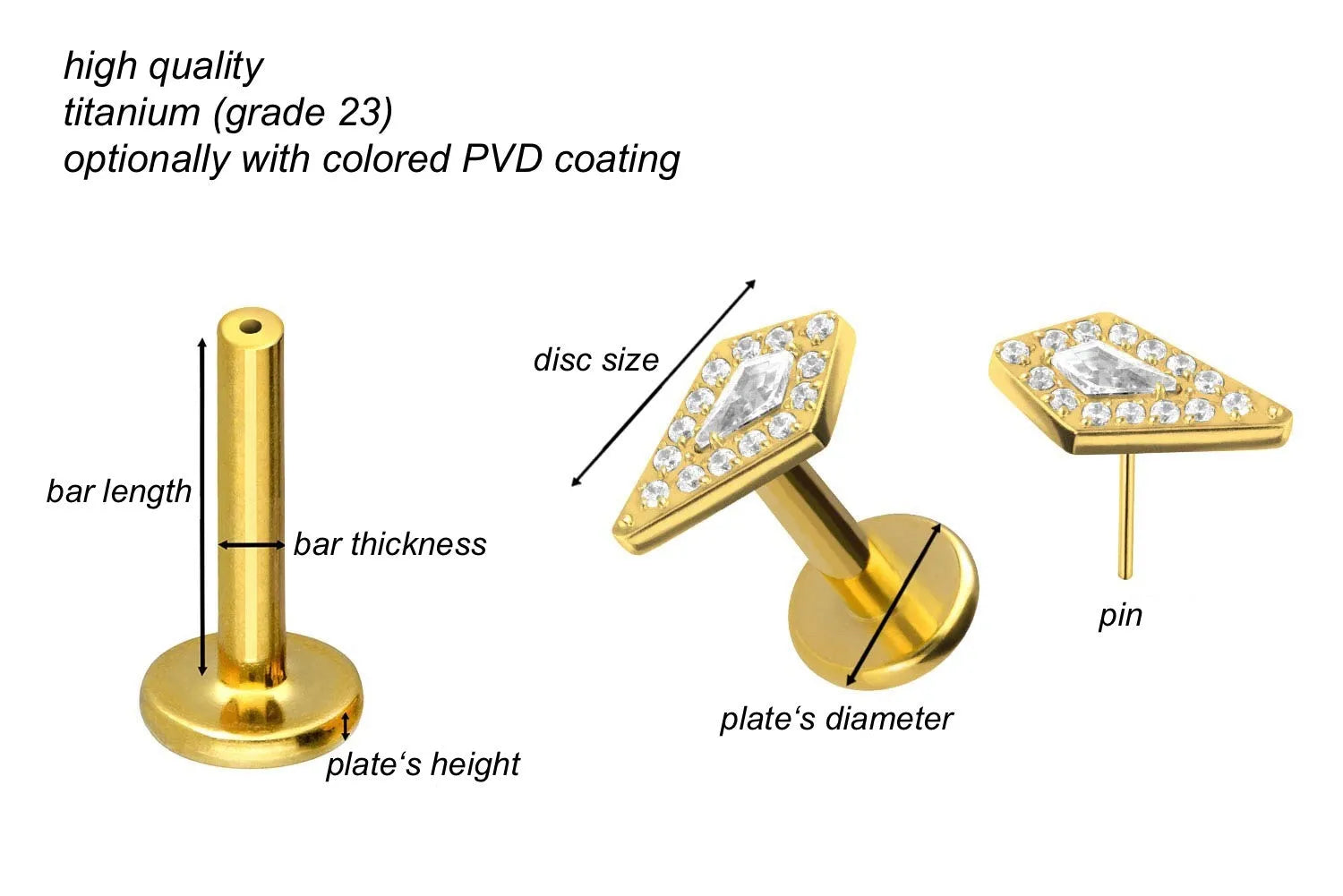 Titanium Push Pin Flat Back Stud - Royal Crystal Shield