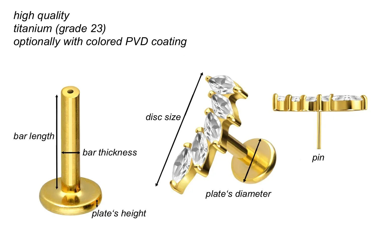 Titanium Push Pin Flat Back Stud - Extravagant Crystal Curve