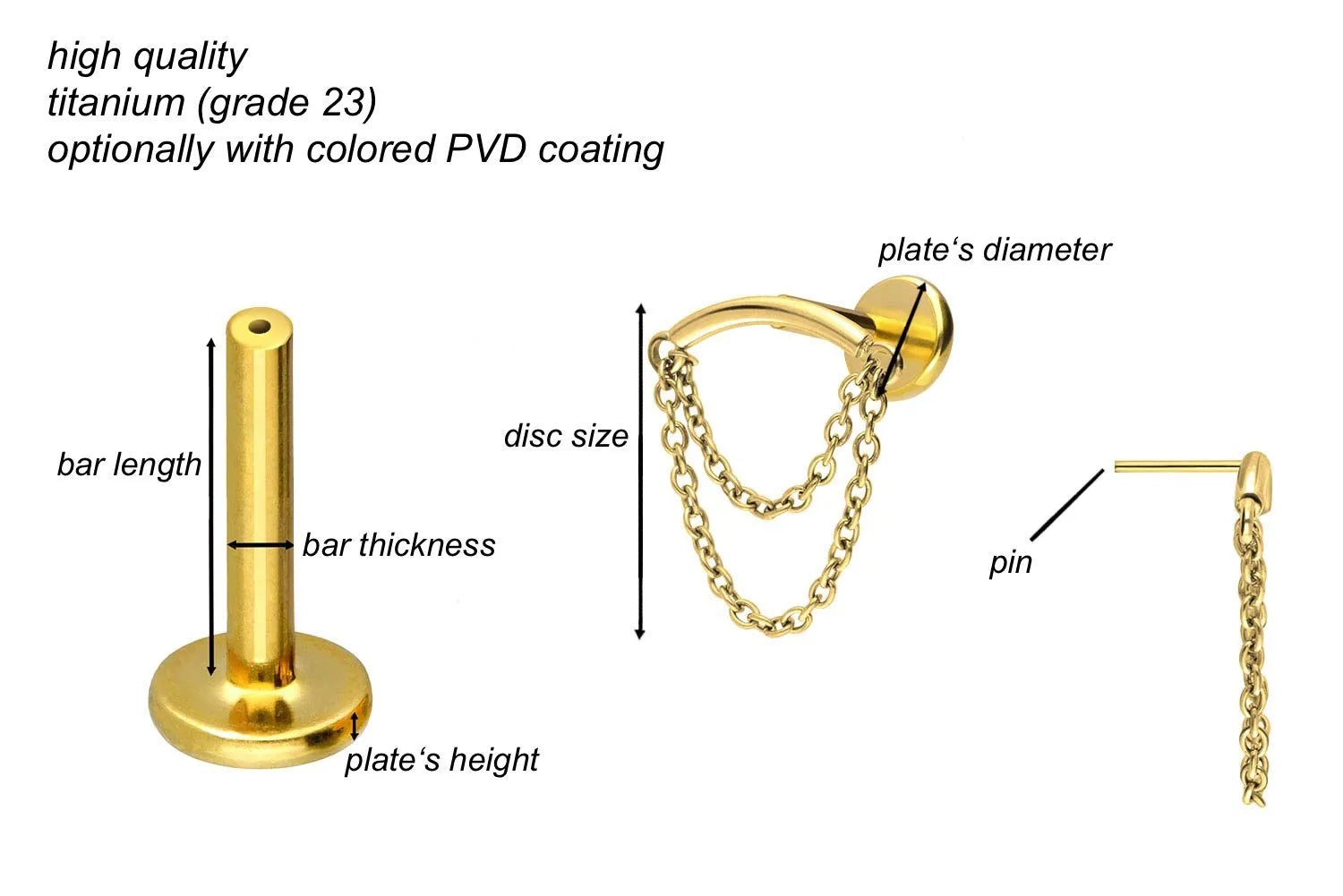 Titanium Hidden Helix Push Pin Flat Back Stud - Floating Chains