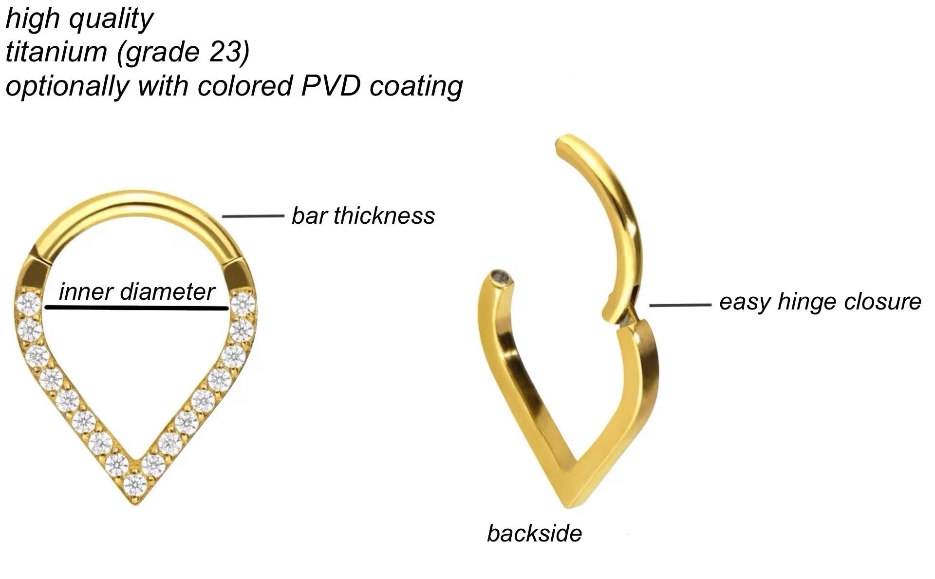 Titanium Clicker Piercing Hoop - Elegant Pointed Crystals