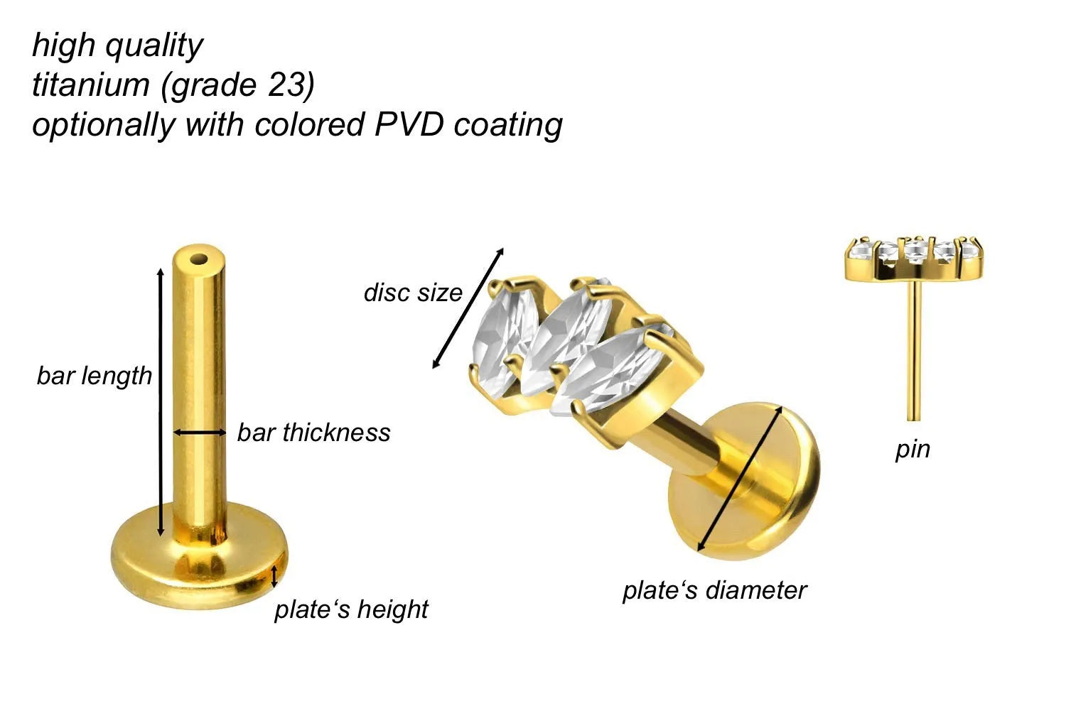Titanium Push Pin Flat Back Stud - Dainty Marquis Design