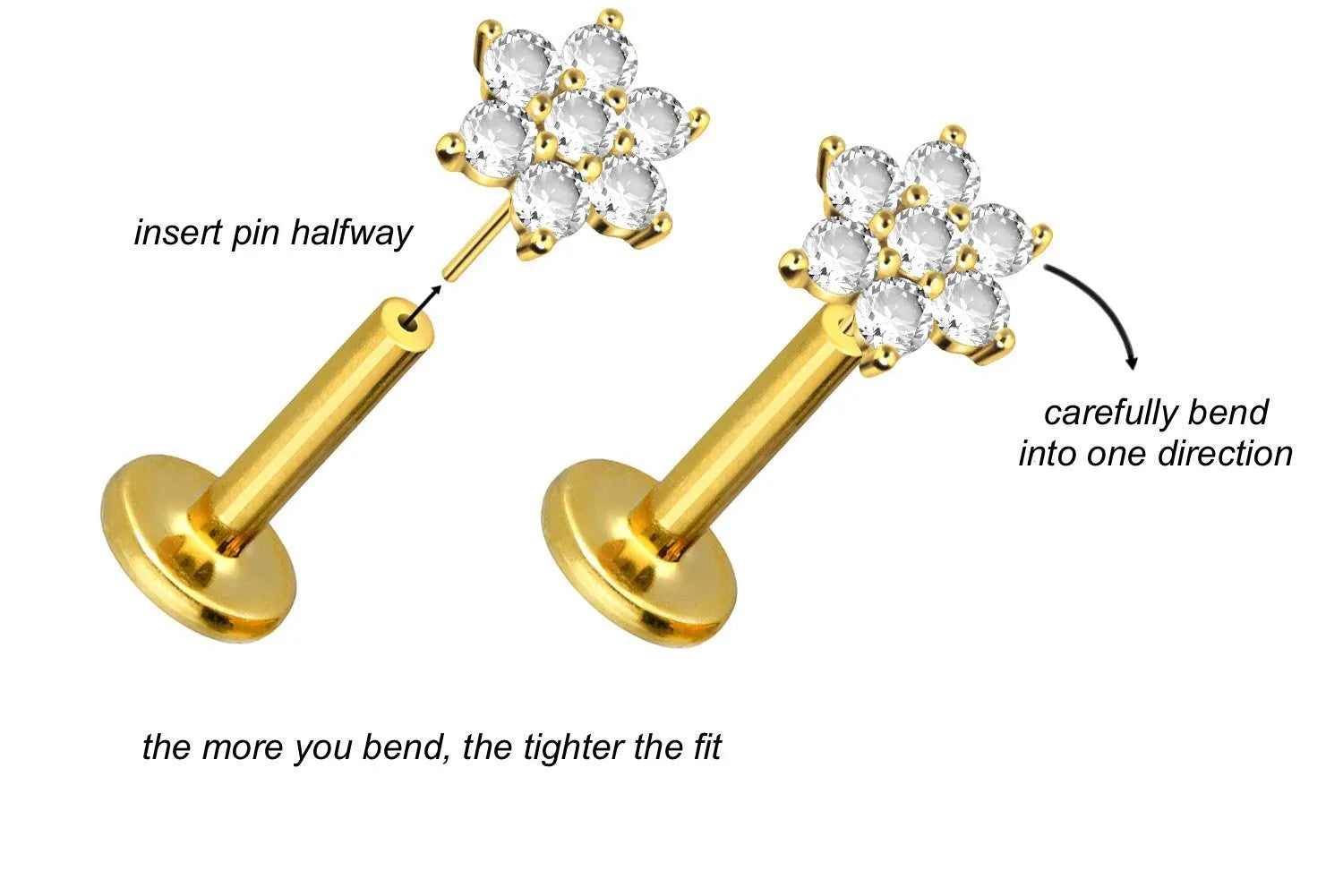 Titanium Push Pin Flat Back Stud - Crystal Flower