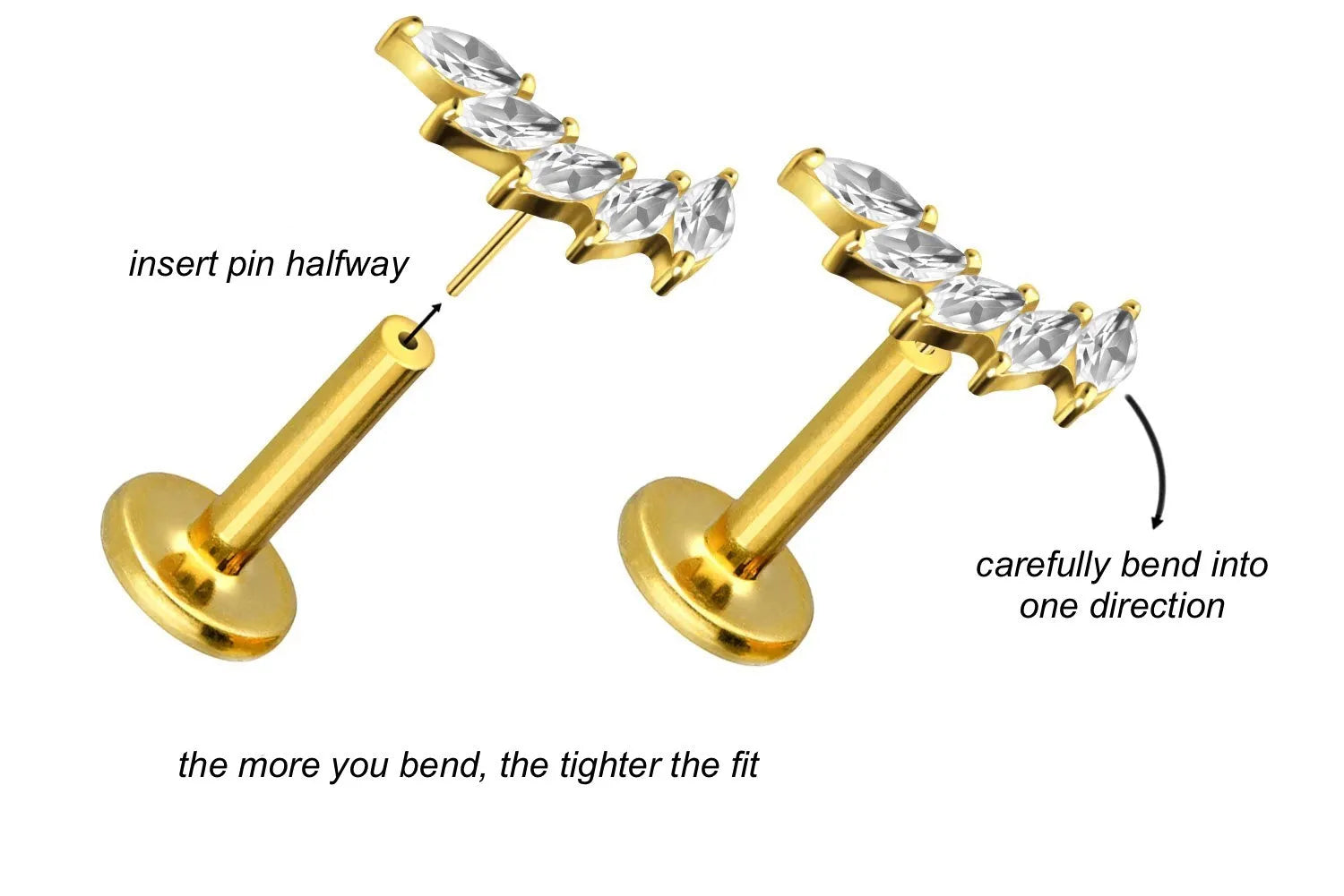 Titanium Push Pin Flat Back Stud - Extravagant Crystal Curve